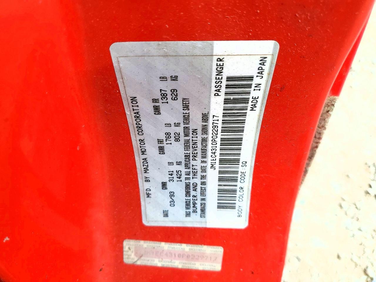1993 Mazda Mx-3 Red vin: JM1EC4310P0229717