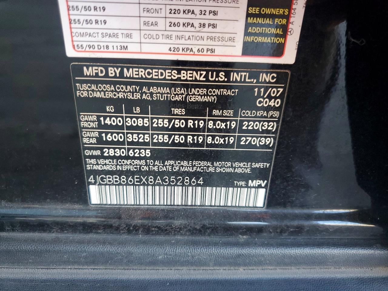 2008 Mercedes-benz Ml 350 Black vin: 4JGBB86EX8A352864