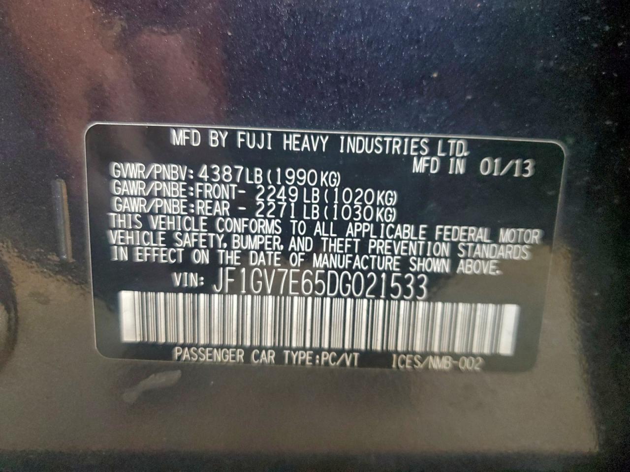 2013 Subaru Impreza Wrx Charcoal vin: JF1GV7E65DG021533