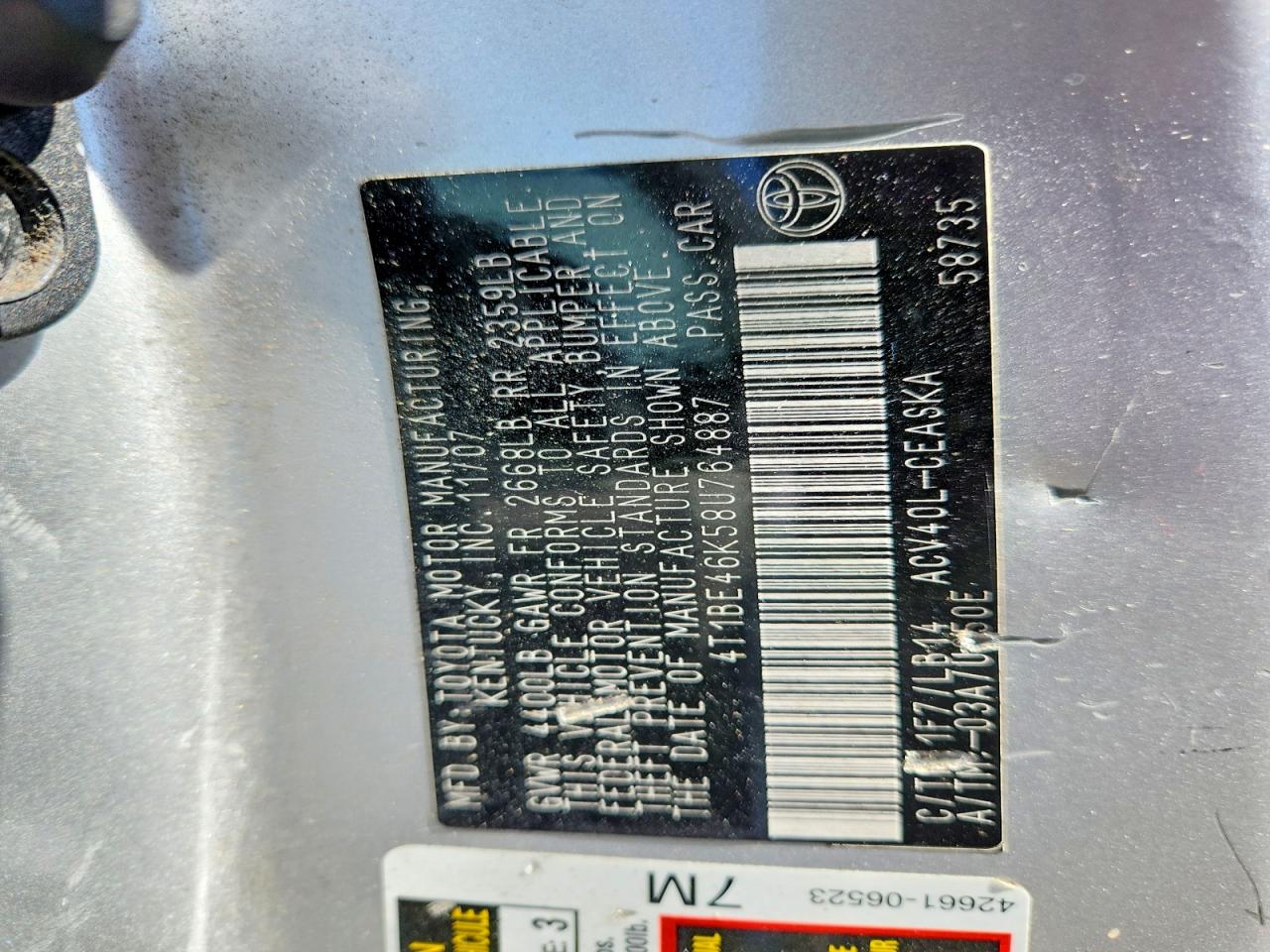 2008 Toyota Camry Se Серебряный vin: 4T1BE46K58U764887
