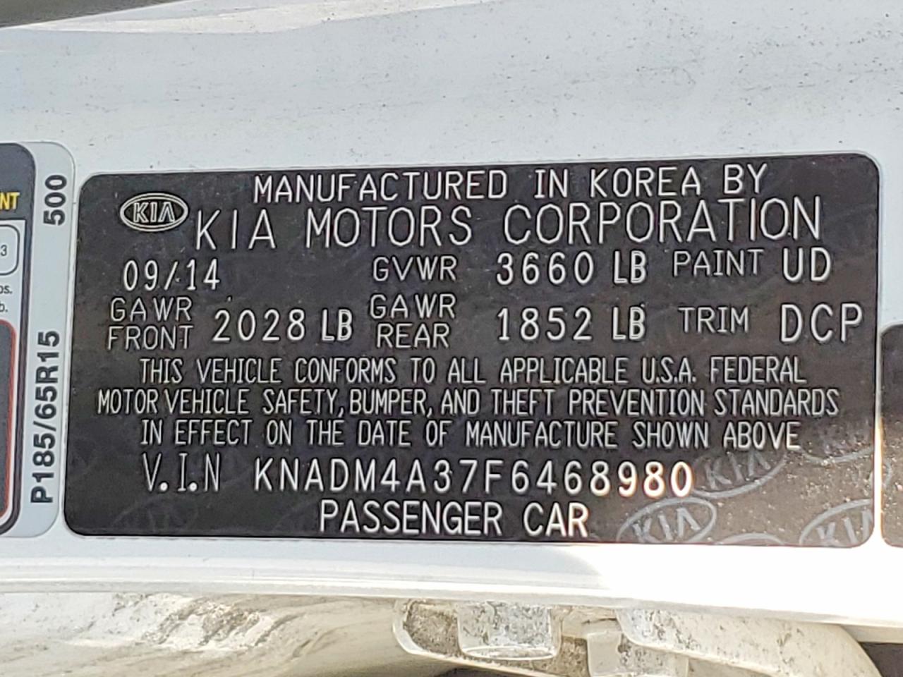 2015 Kia Rio Lx White vin: KNADM4A37F6468980
