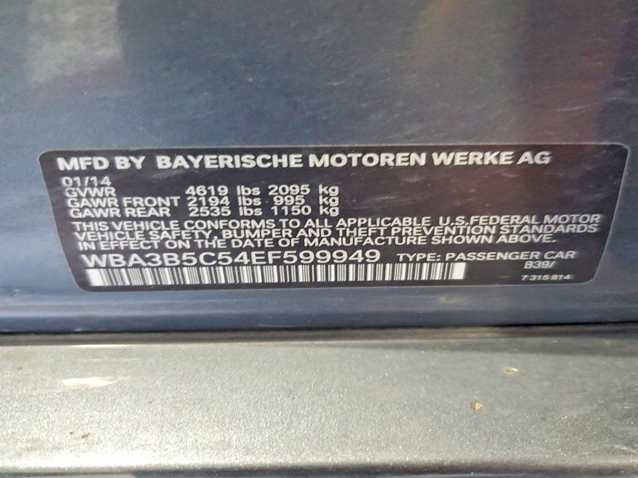 2014 Bmw 328 Xi Sulev Gray vin: WBA3B5C54EF599949