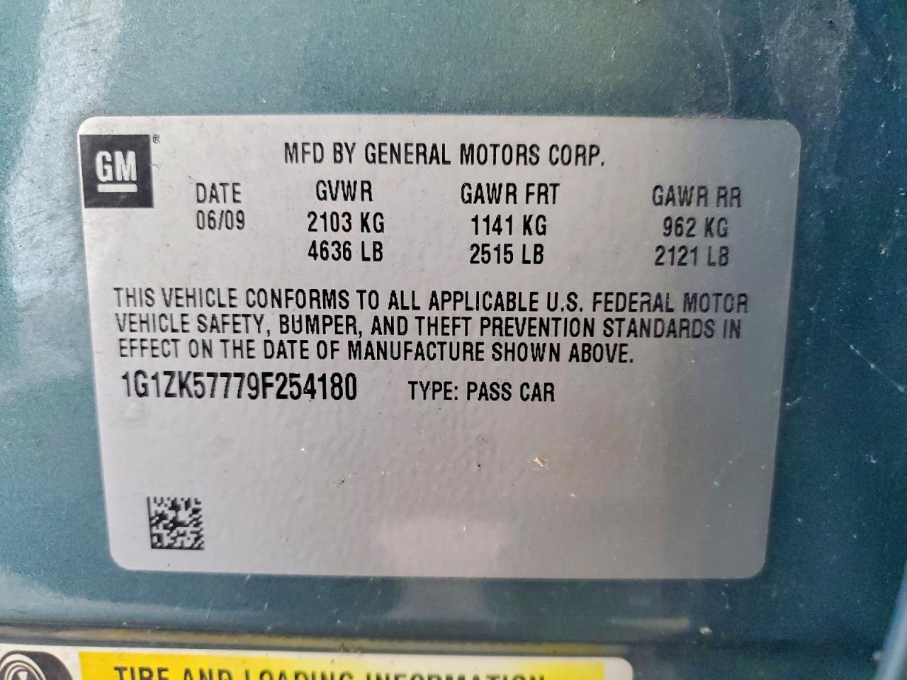 2009 Chevrolet Malibu Ltz Teal vin: 1G1ZK57779F254180