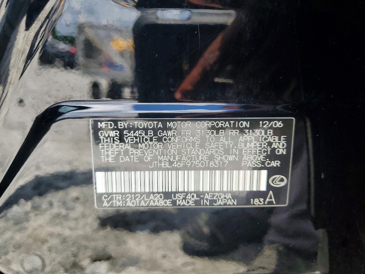 2007 Lexus Ls 460 Black vin: JTHBL46F975018317