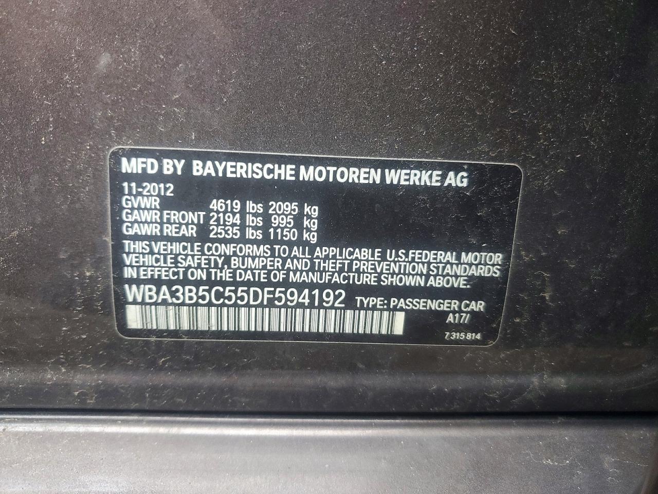 2013 Bmw 328 Xi Sulev Gray vin: WBA3B5C55DF594192