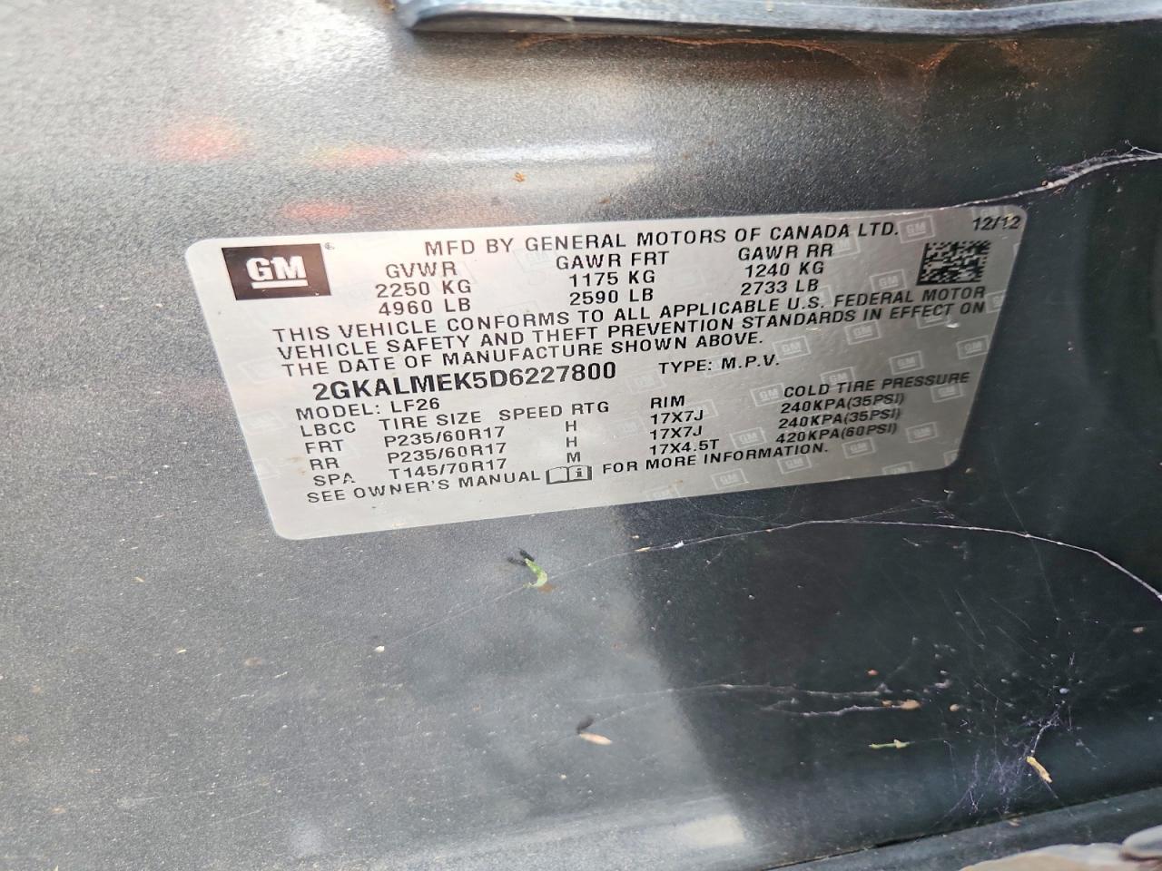 2013 Gmc Terrain Sle Gray vin: 2GKALMEK5D6227800