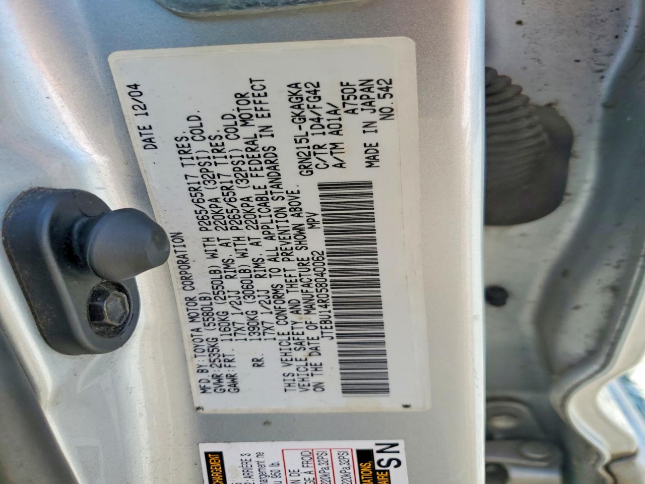 2005 Toyota 4runner Sr5 Silver vin: JTEBU14R058040062