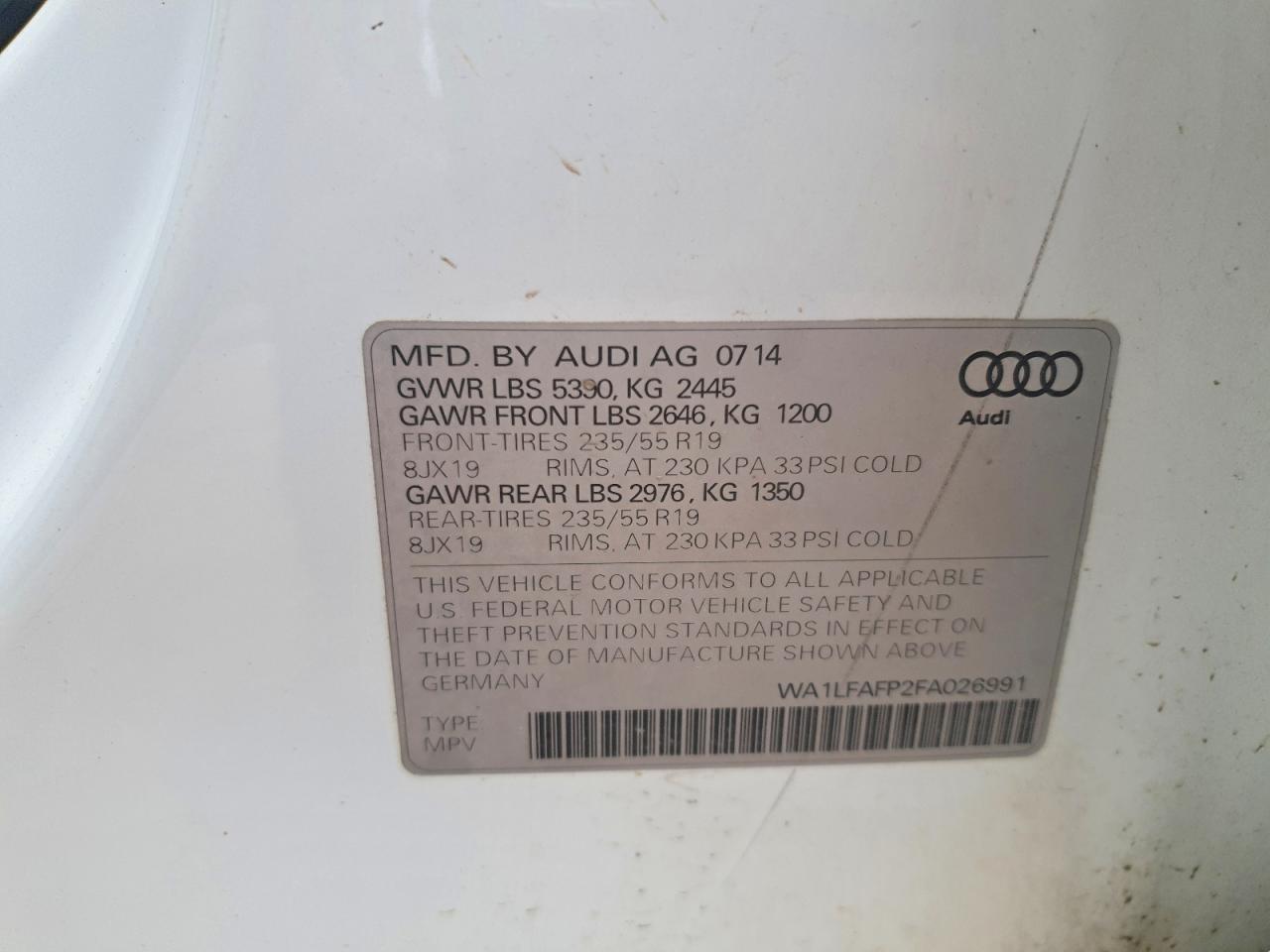 2015 Audi Q5 Premium Plus White vin: WA1LFAFP2FA026991
