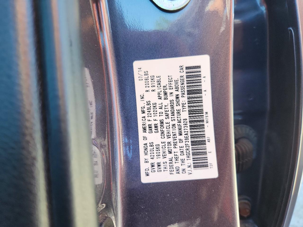 2014 Honda Accord Lx Gray vin: 1HGCR2F39EA273828