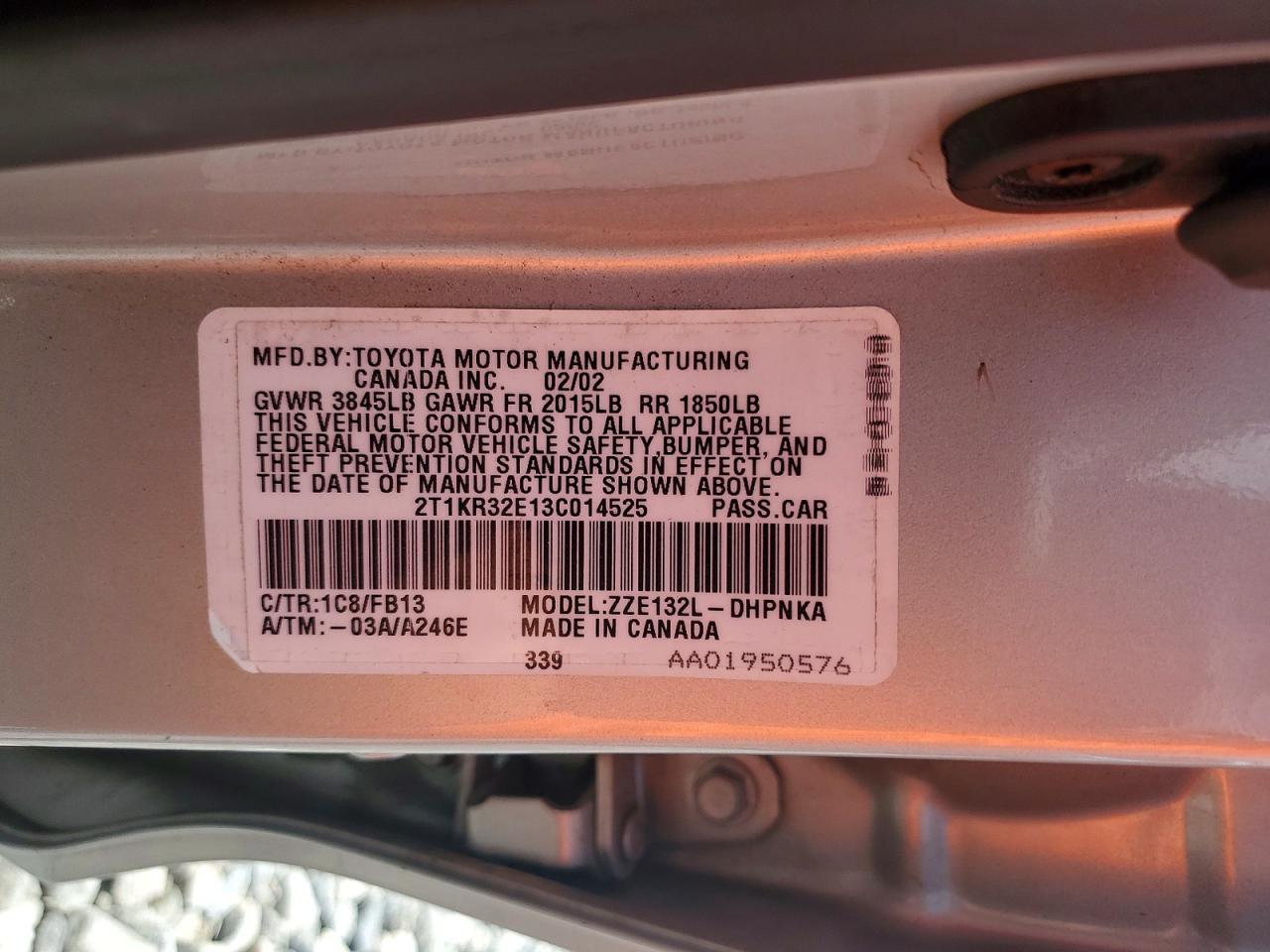 2003 Toyota Corolla Matrix Xr Gray vin: 2T1KR32E13C014525