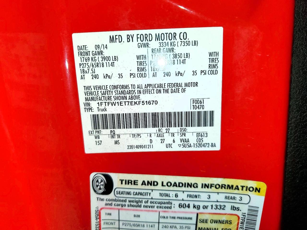 2014 Ford F150 Supercrew Red vin: 1FTFW1ET7EKF51670