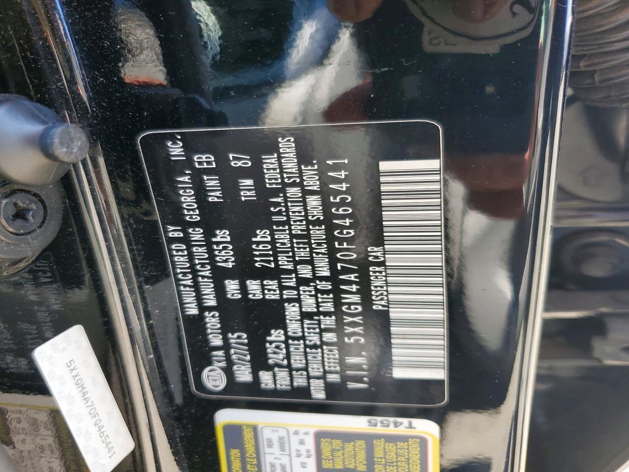 2015 Kia Optima Lx Black vin: 5XXGM4A70FG465441