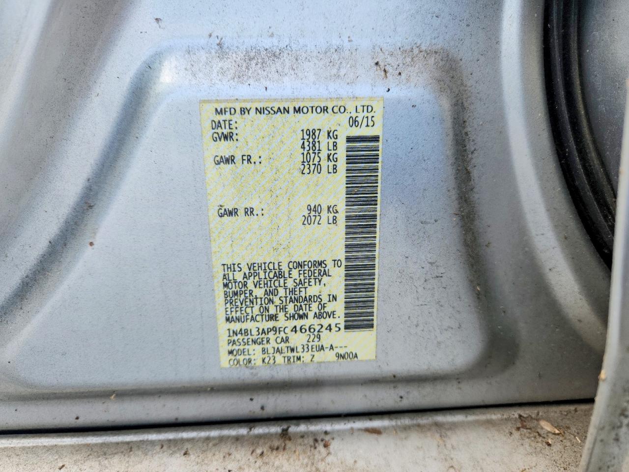 2015 Nissan Altima 3.5 Sl Silver vin: 1N4BL3AP9FC466245