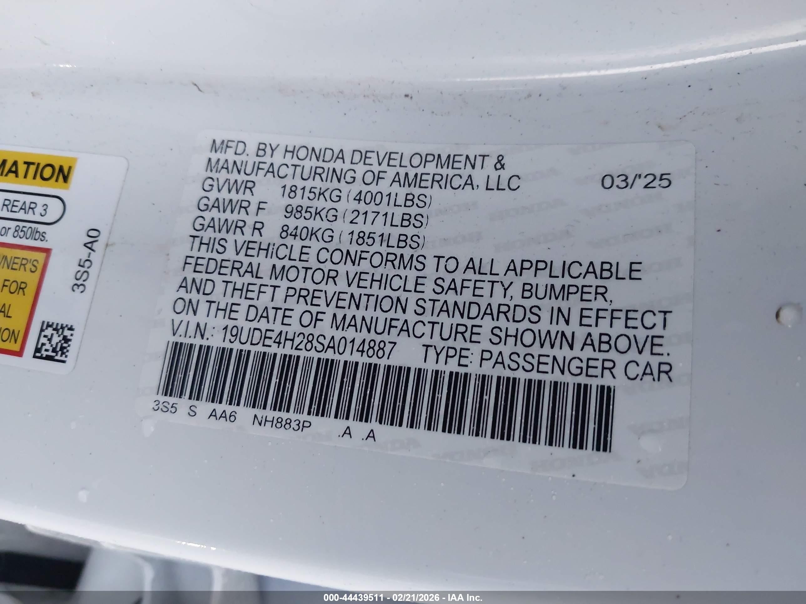2025 Acura Integra   White vin: 19UDE4H28SA014887