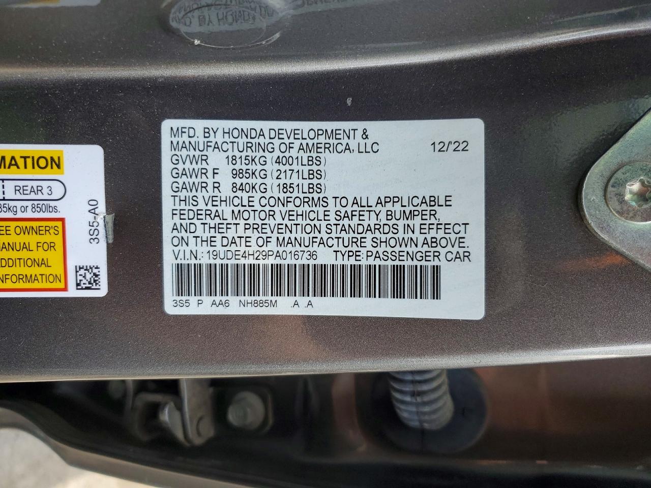 2023 Acura Integra Gray vin: 19UDE4H29PA016736