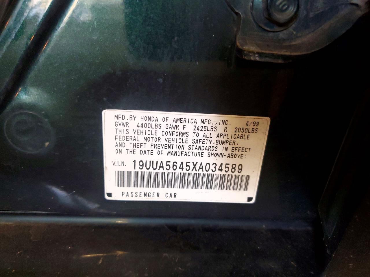 1999 Acura 3.2tl Green vin: 19UUA5645XA034589
