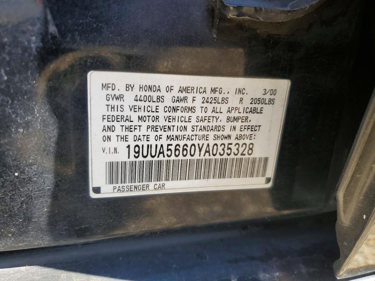 2000 Acura 3.2tl Black vin: 19UUA5660YA035328