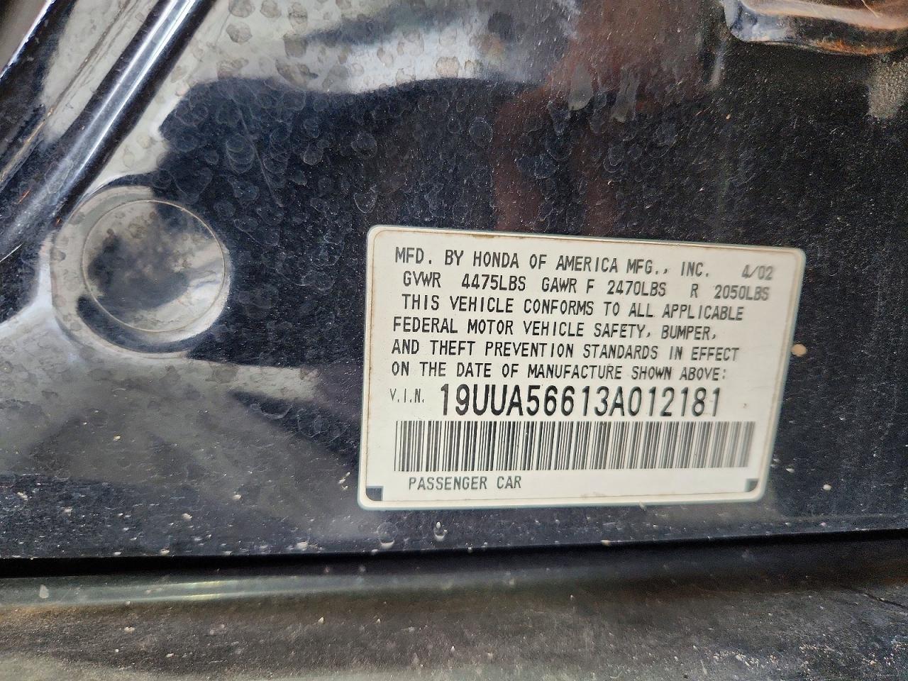 2003 Acura 3.2tl Black vin: 19UUA56613A012181