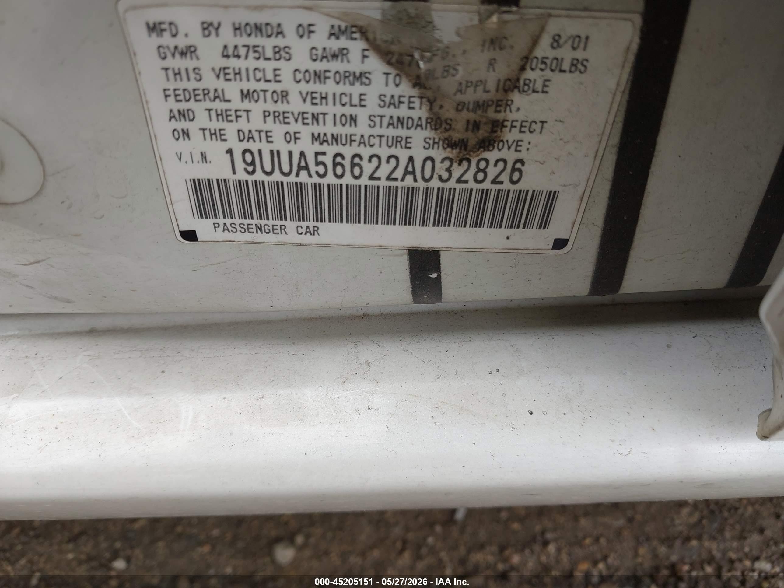 2002 Acura Tl 3.2 White vin: 19UUA56622A032826