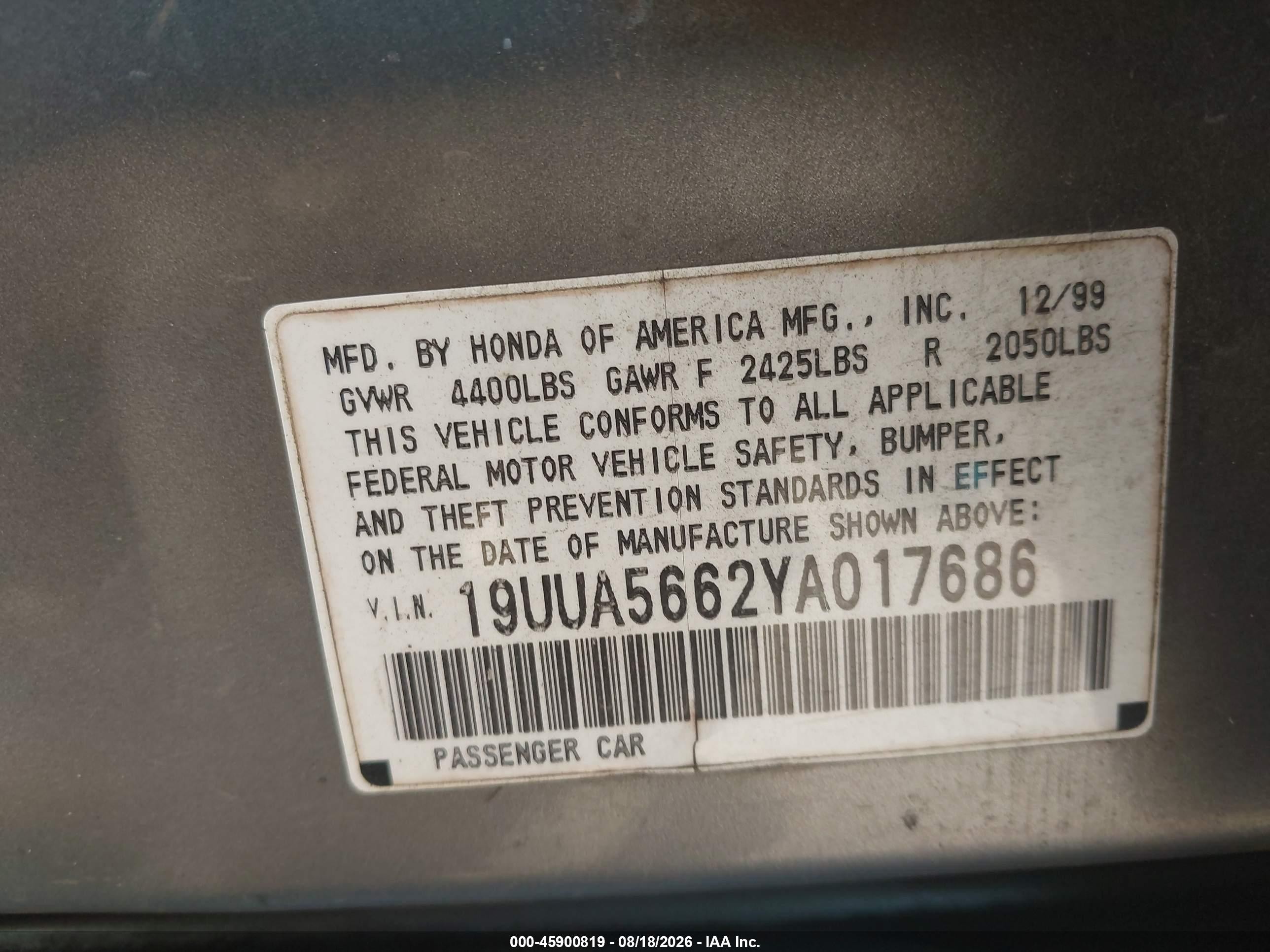 2000 Acura Tl 3.2 Gray vin: 19UUA5662YA017686