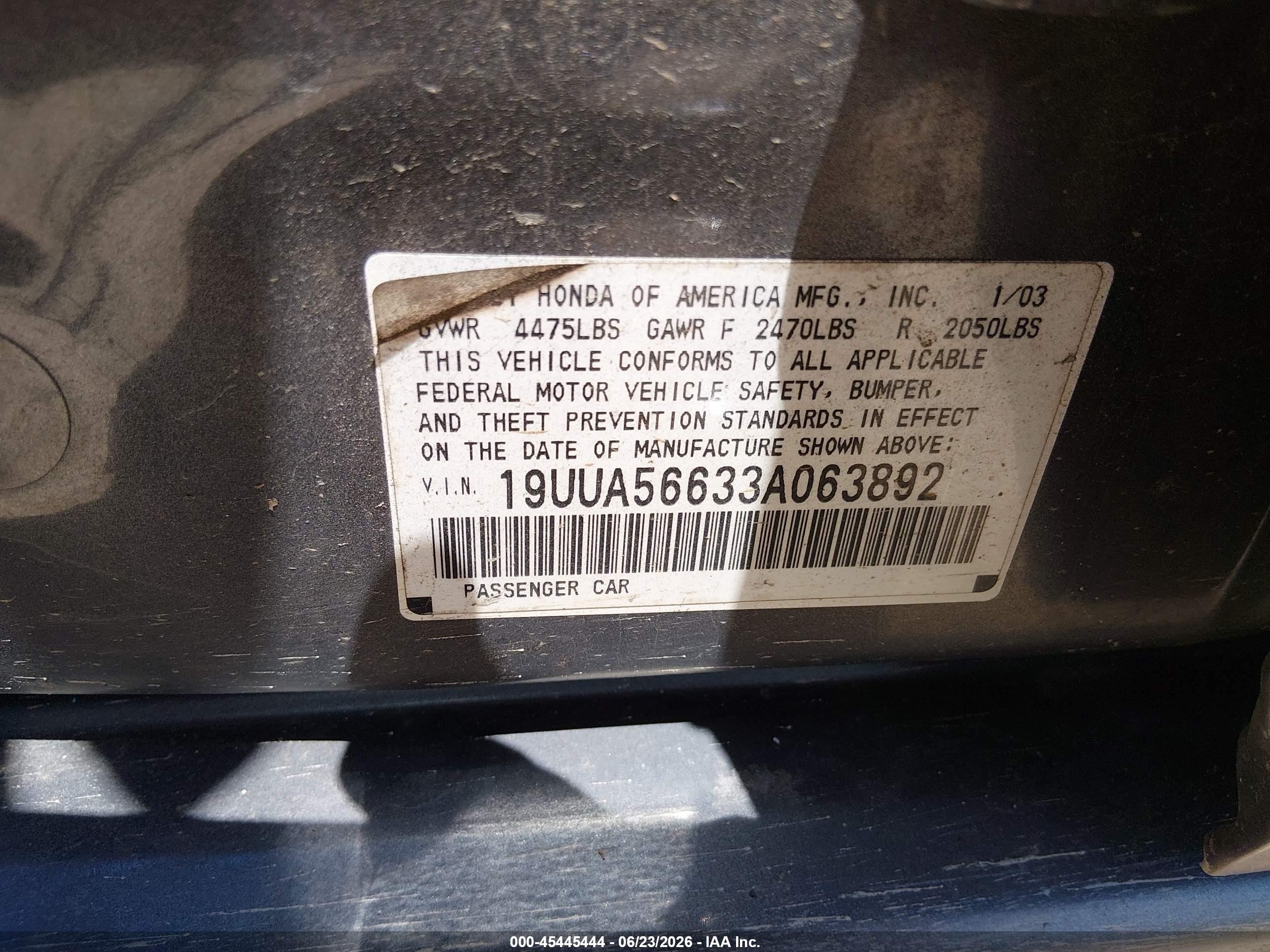 2003 Acura Tl 3.2 Gray vin: 19UUA56633A063892
