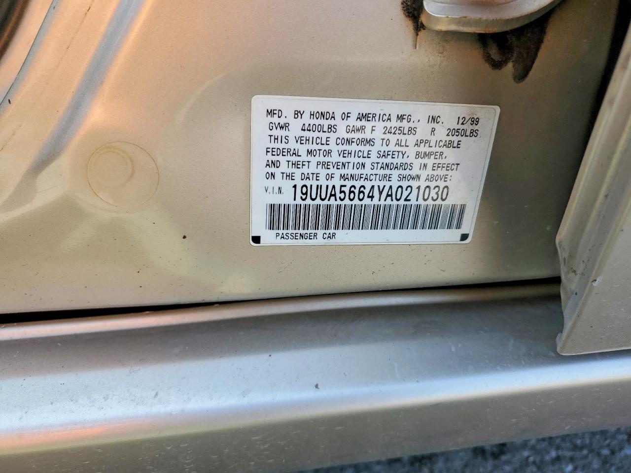 2000 Acura 3.2tl Beige vin: 19UUA5664YA021030