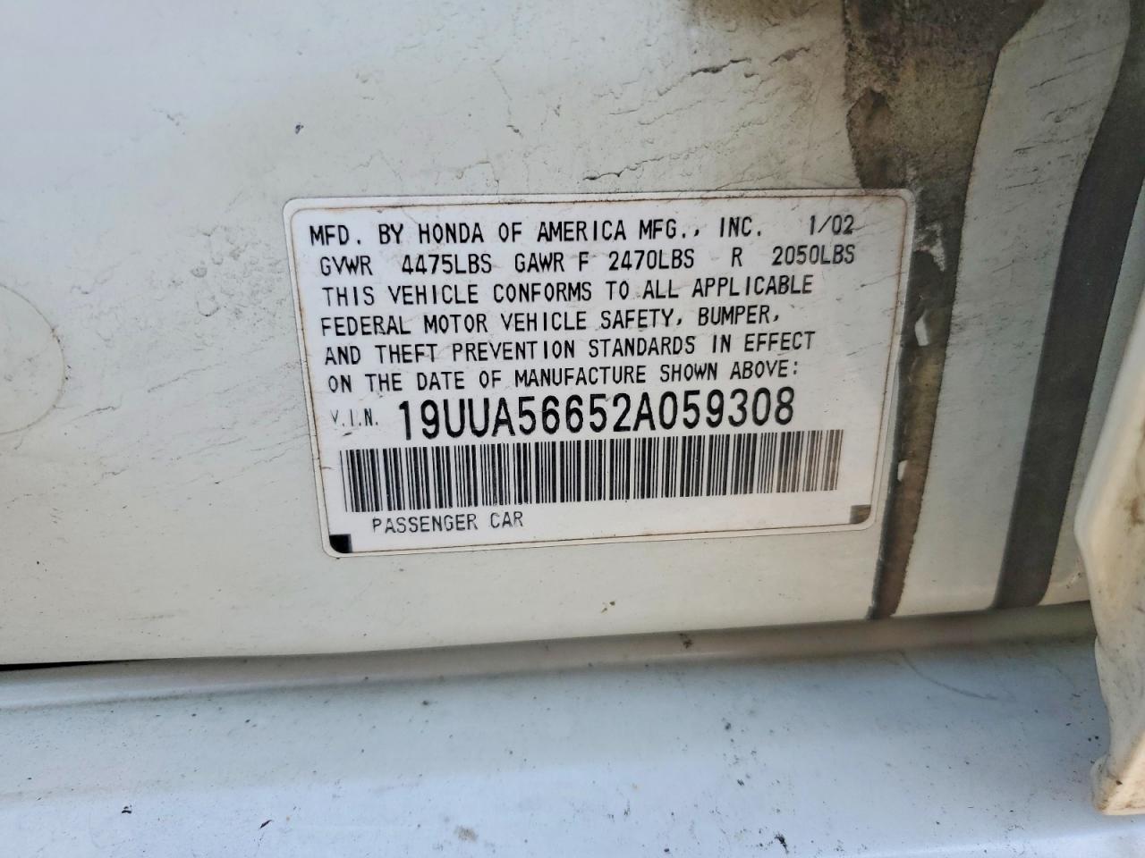 2002 Acura 3.2tl White vin: 19UUA56652A059308