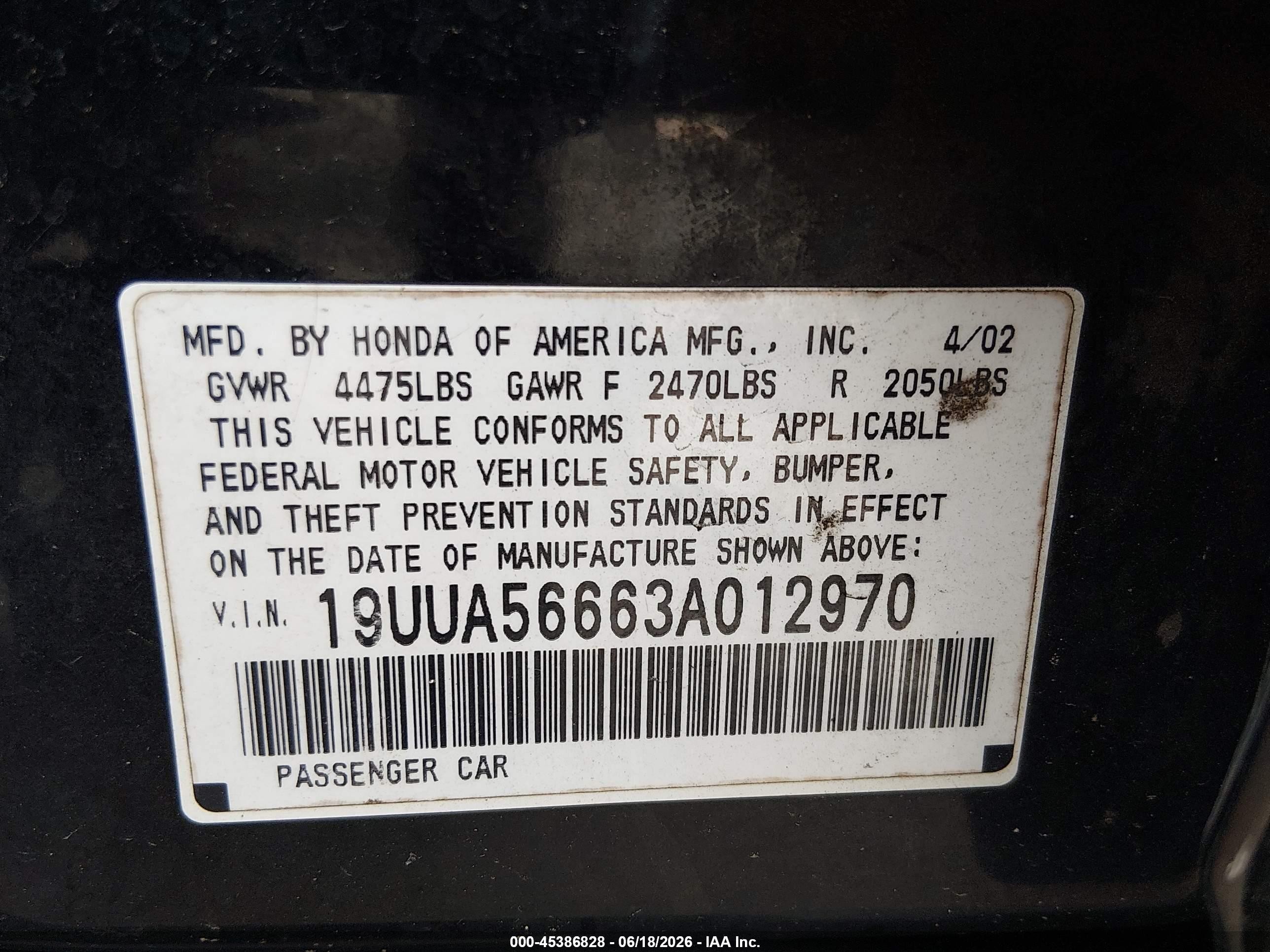 2003 Acura Tl 3.2 Black vin: 19UUA56663A012970