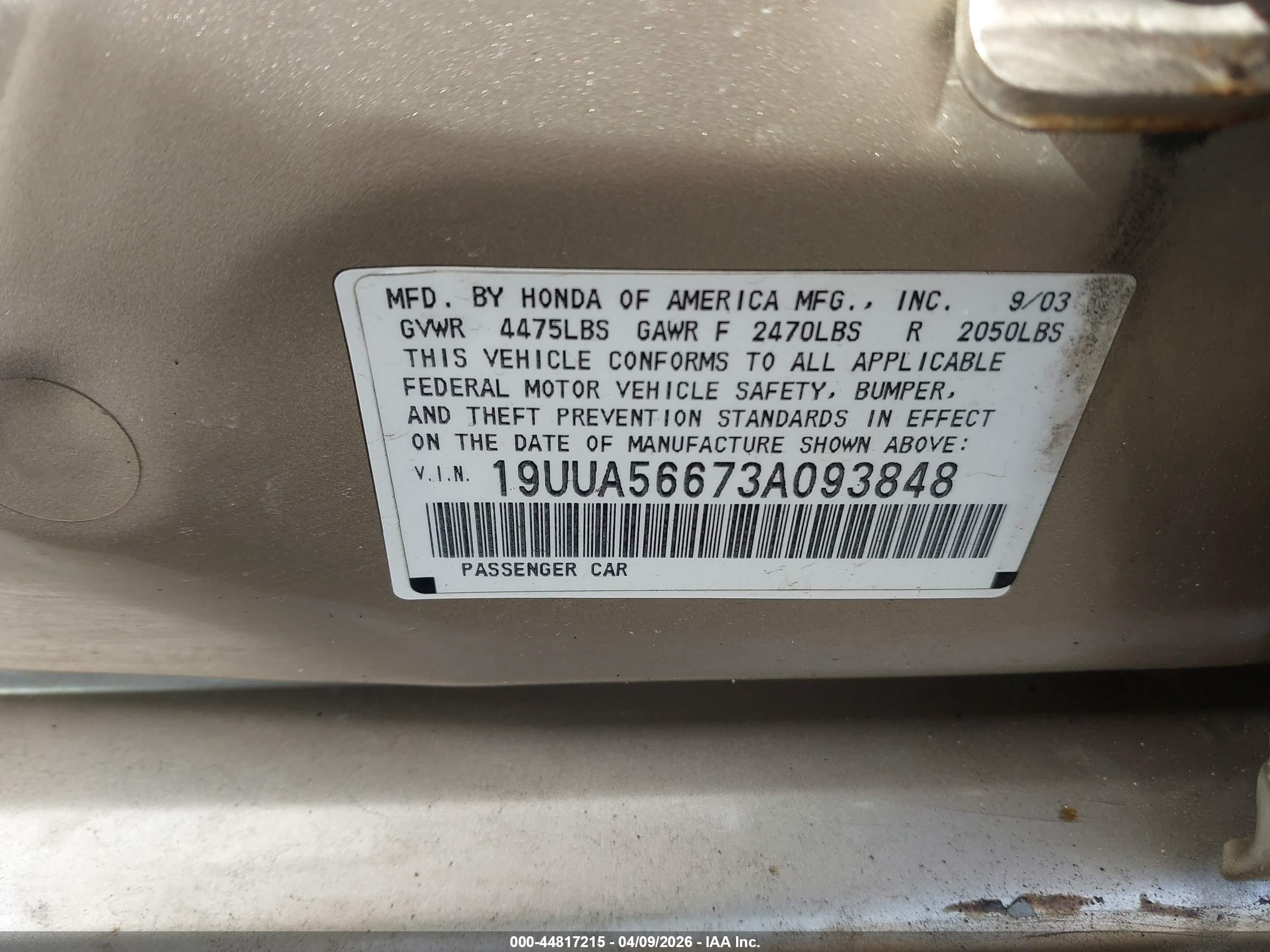 2003 Acura Tl 3.2 Beige vin: 19UUA56673A093848