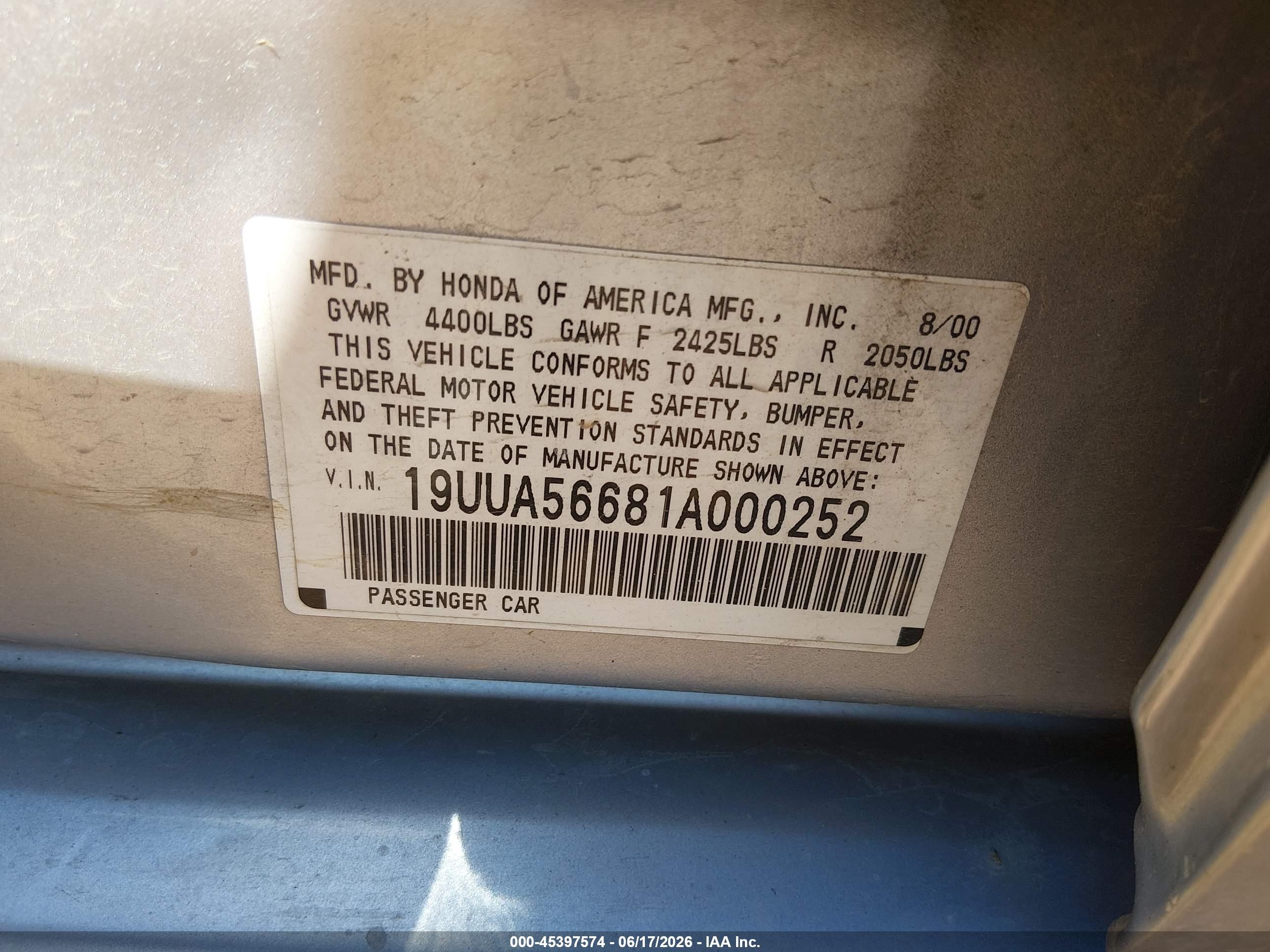 2001 Acura Tl 3.2 Silver vin: 19UUA56681A000252