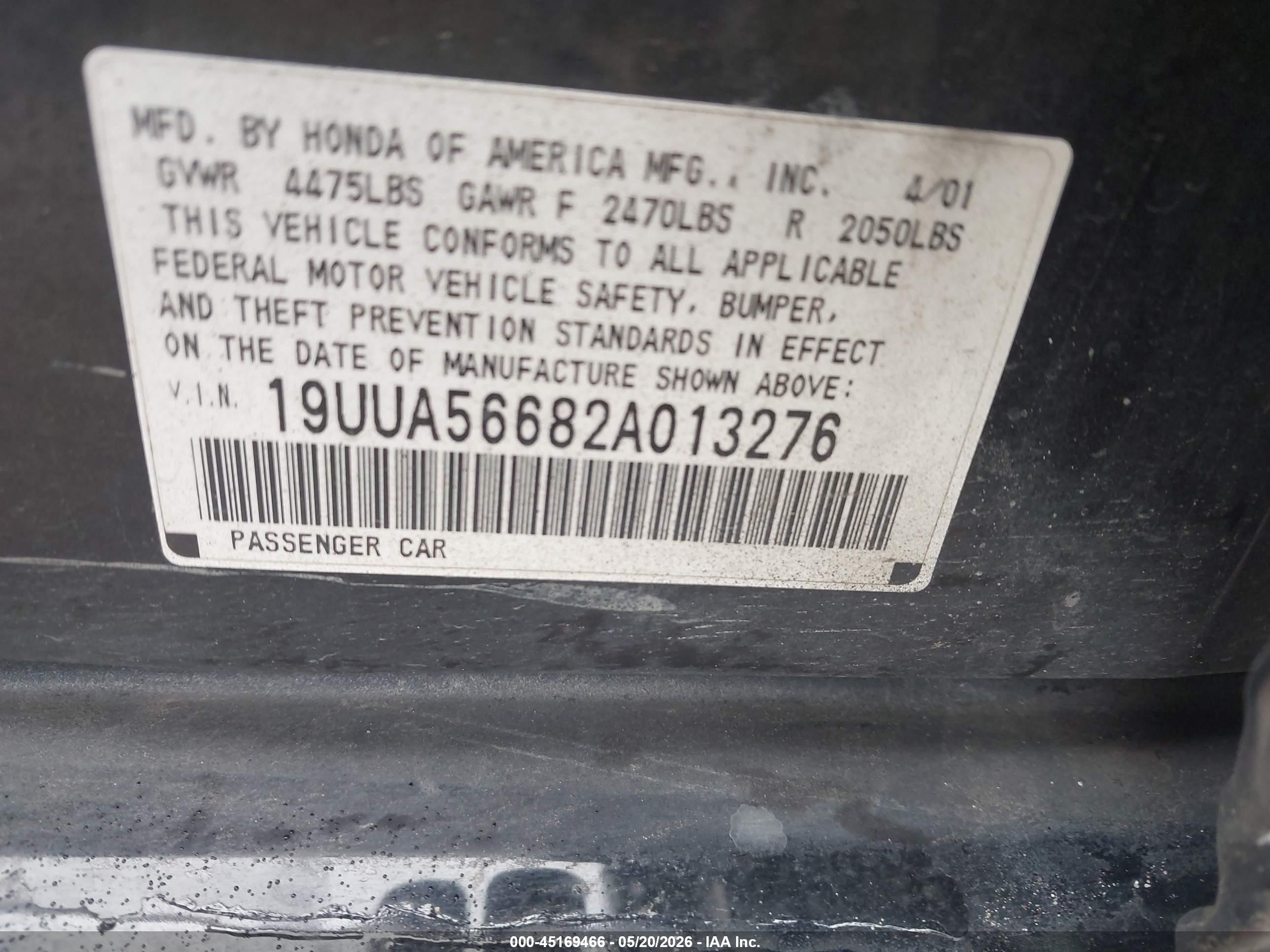 2002 Acura Tl 3.2 Black vin: 19UUA56682A013276