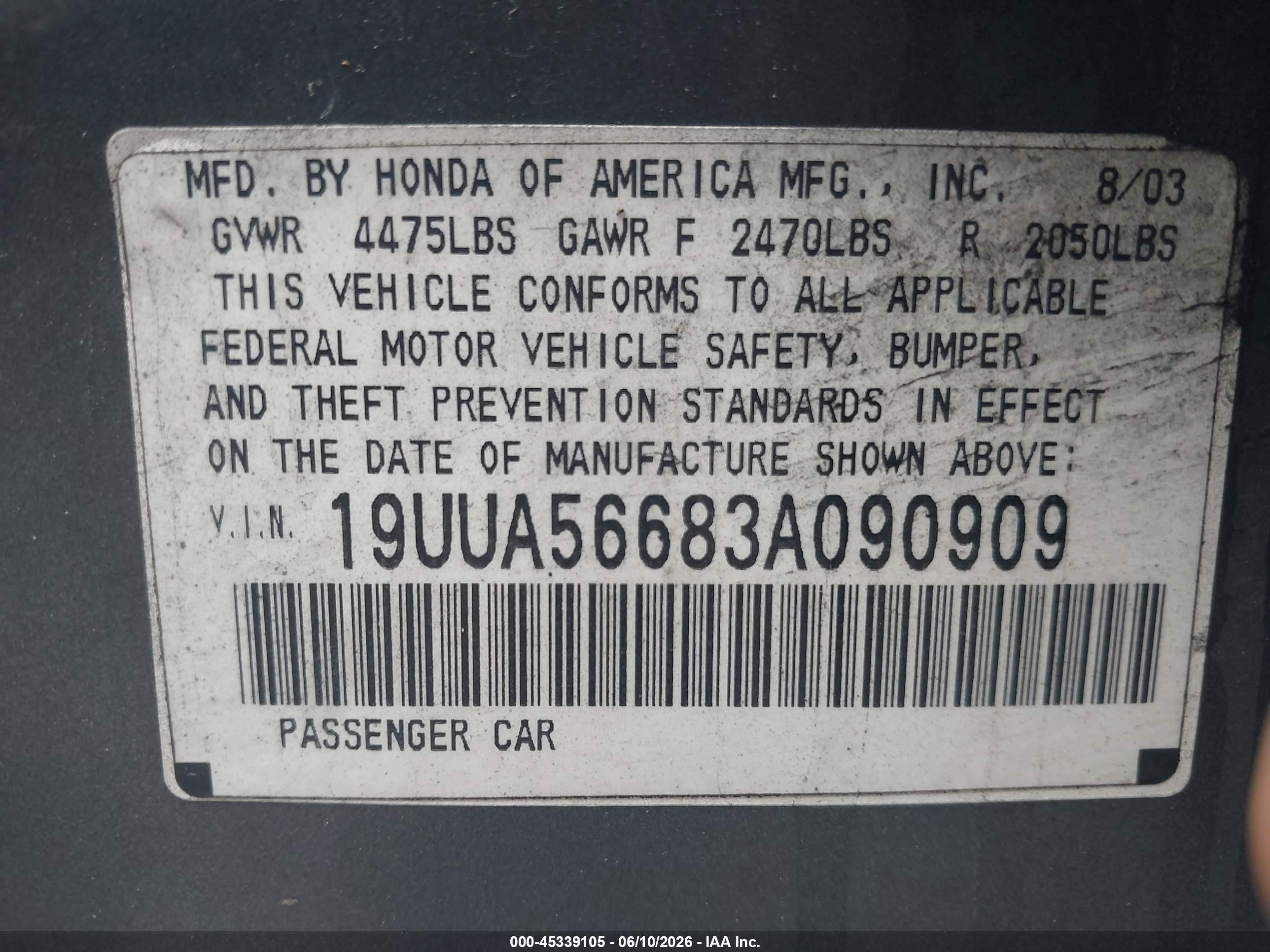 2003 Acura Tl 3.2 Gray vin: 19UUA56683A090909