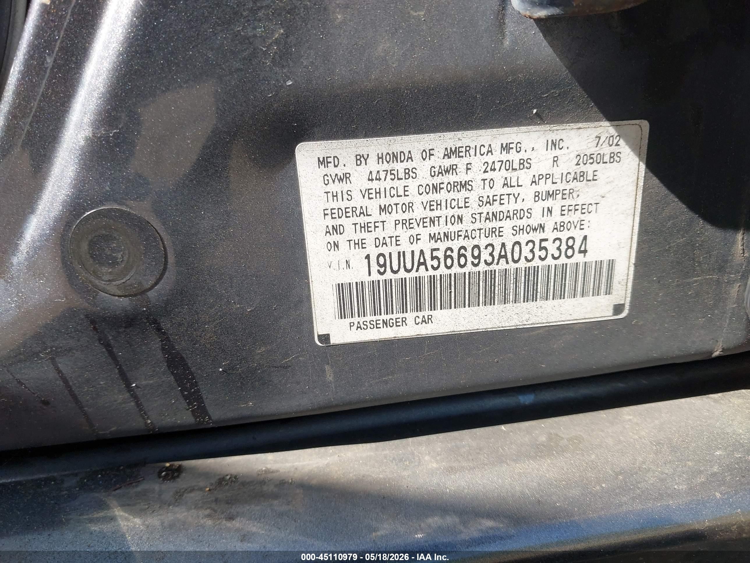 2003 Acura Tl 3.2 Blue vin: 19UUA56693A035384