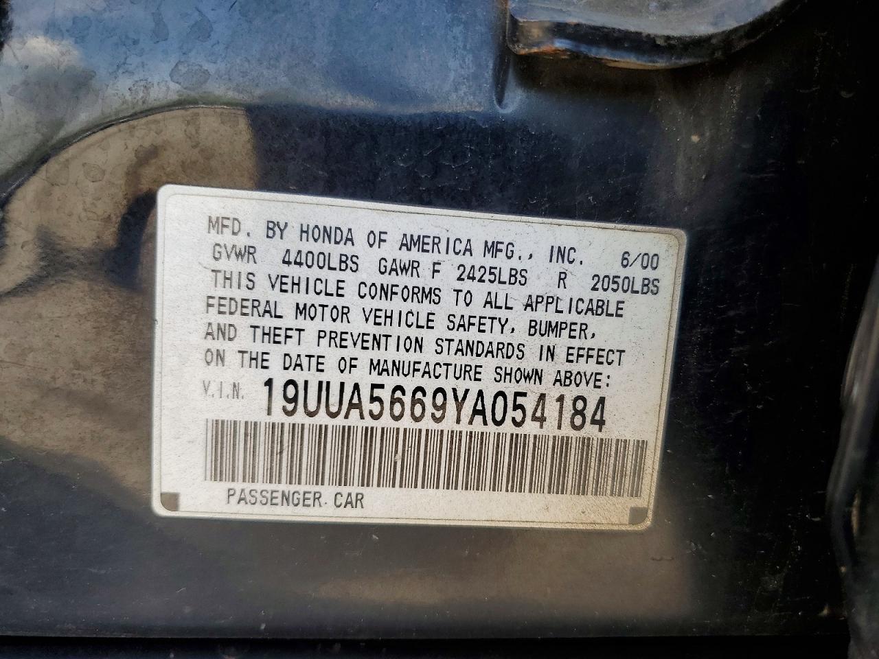 2000 Acura 3.2tl Black vin: 19UUA5669YA054184