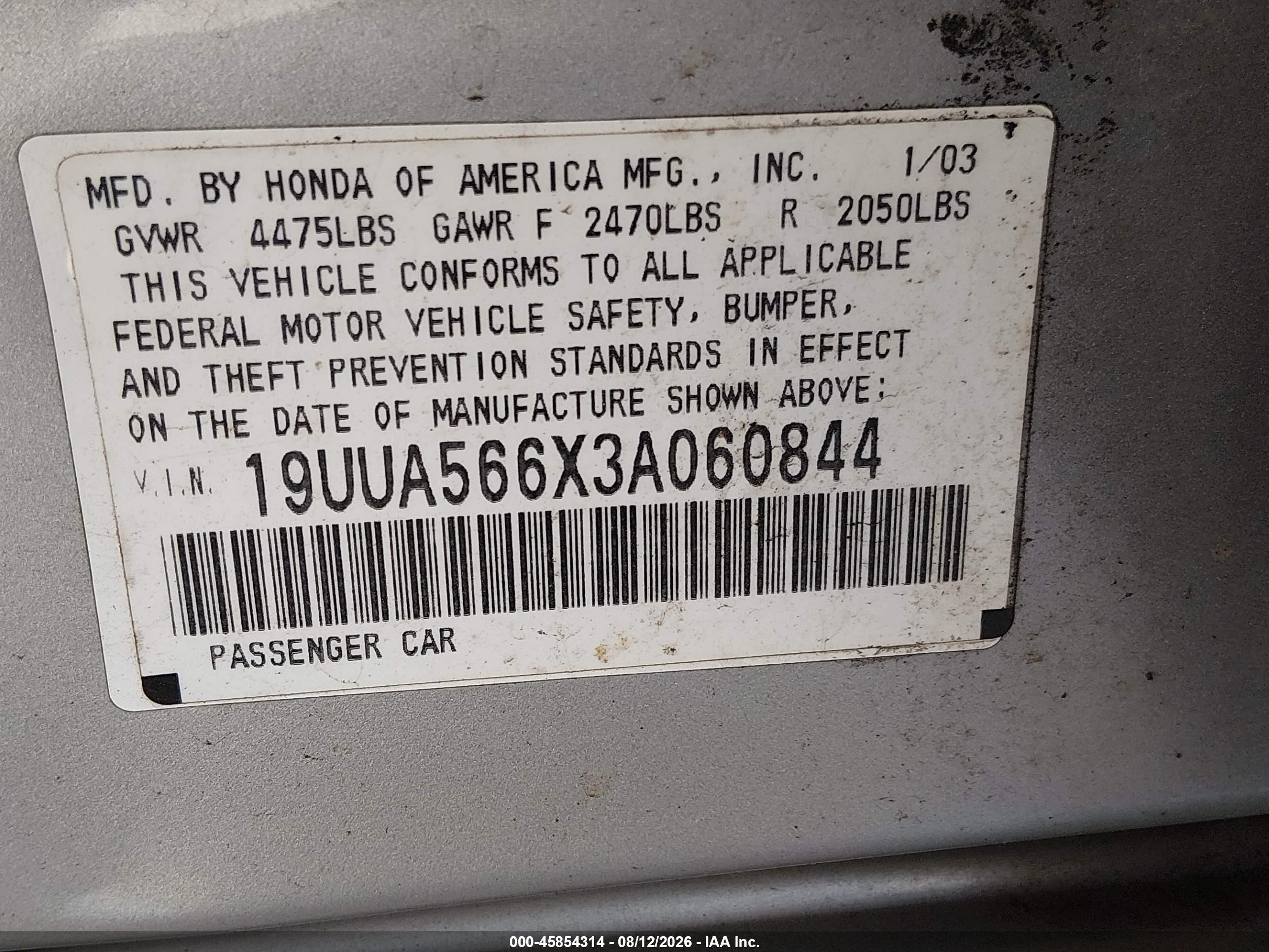 2003 Acura Tl 3.2 Серебряный vin: 19UUA566X3A060844