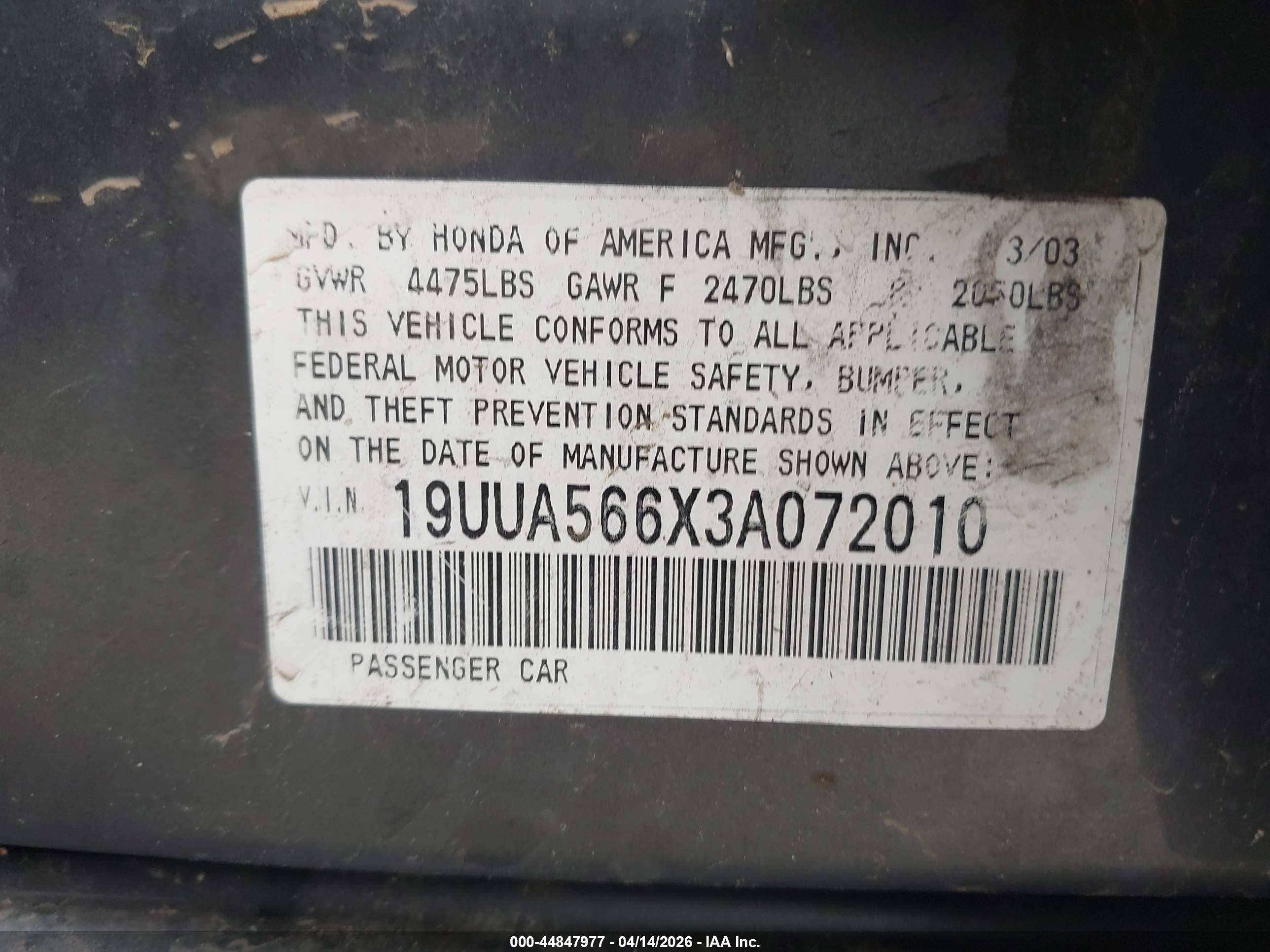2003 Acura Tl 3.2 Gray vin: 19UUA566X3A072010