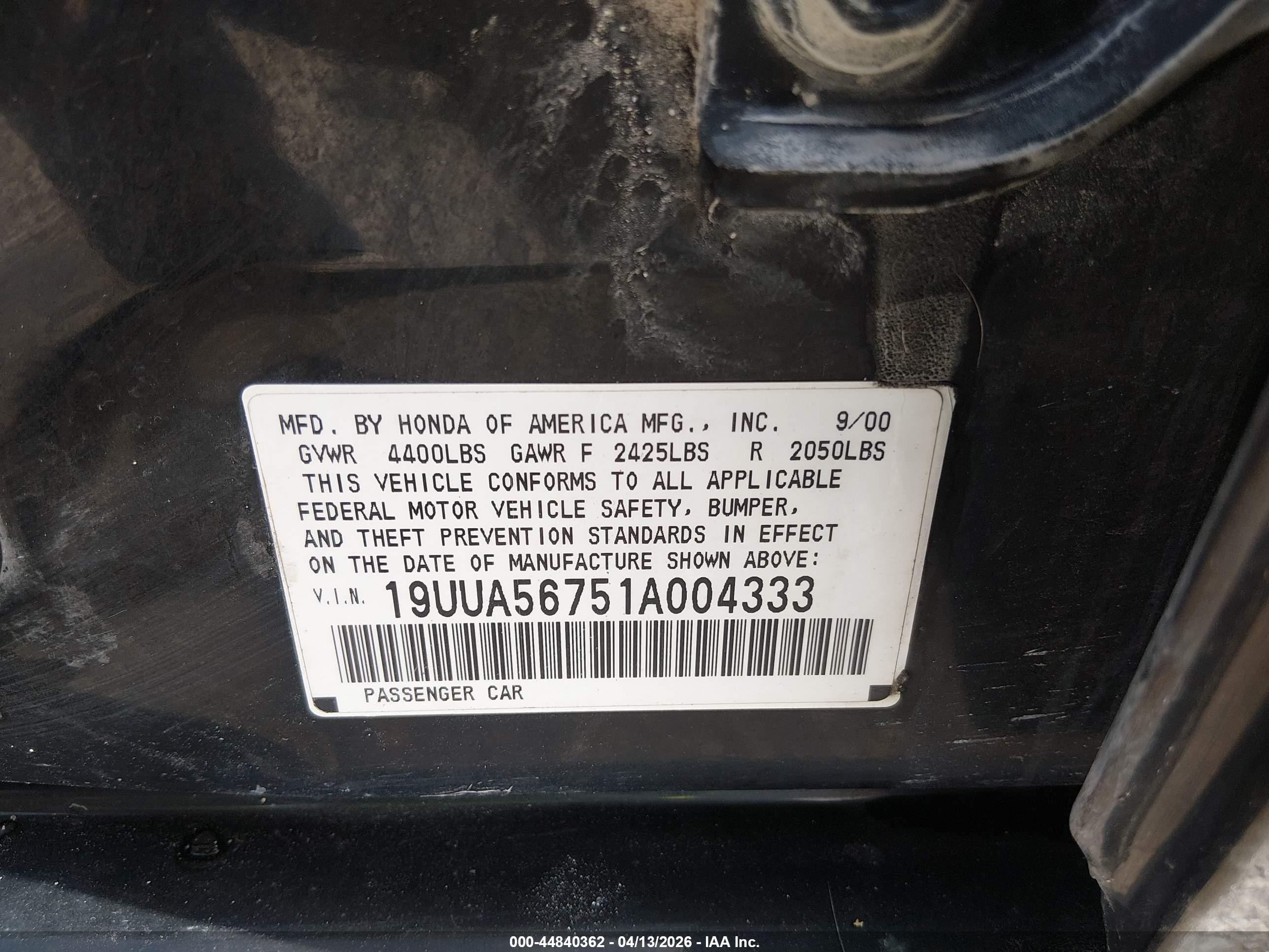 2001 Acura Tl 3.2 Black vin: 19UUA56751A004333