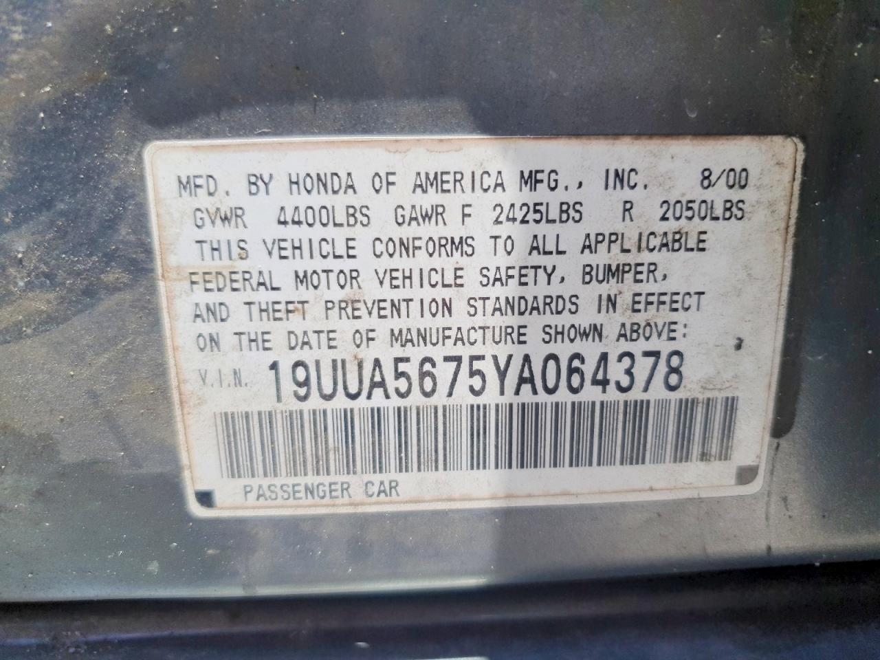 2000 Acura 3.2tl Gray vin: 19UUA5675YA064378