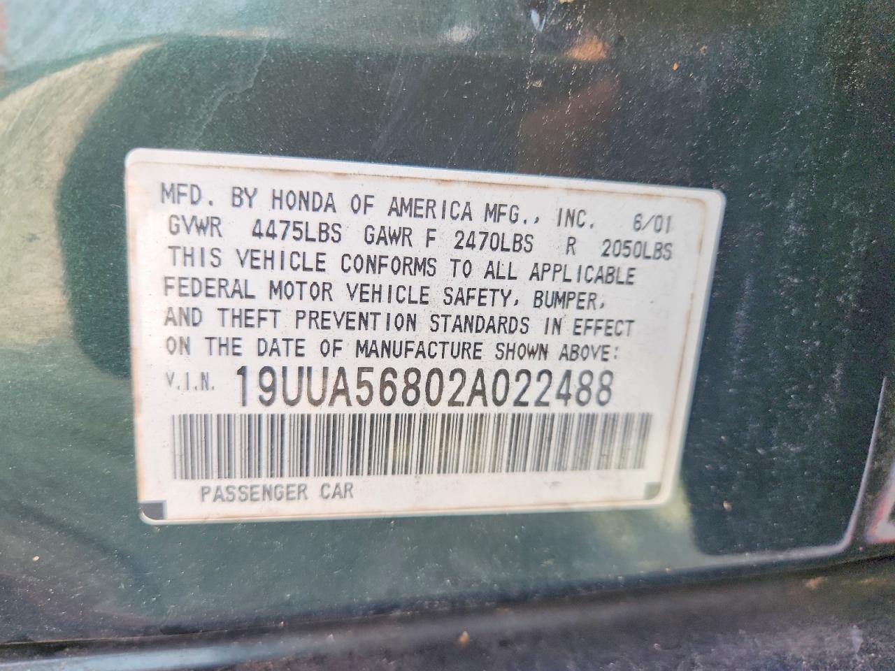 2002 Acura 3.2tl Type-s Green vin: 19UUA56802A022488
