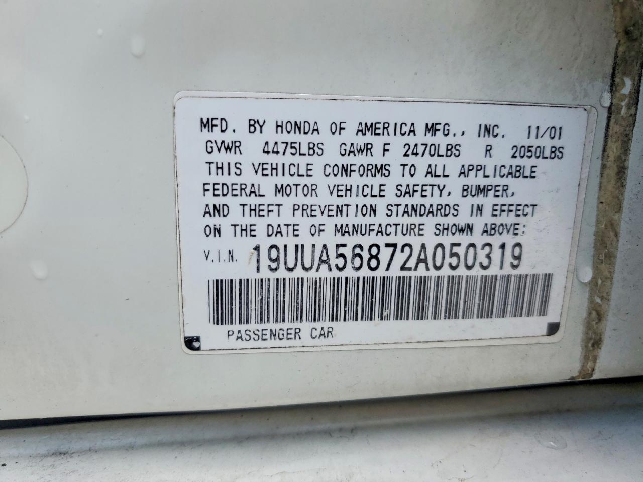 2002 Acura 3.2tl Type-s White vin: 19UUA56872A050319