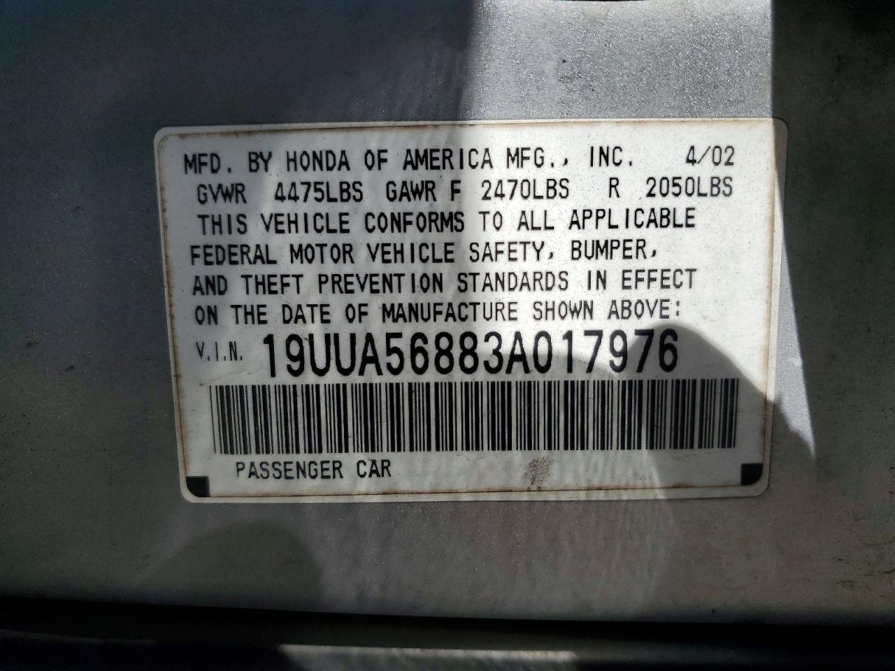 2003 Acura 3.2tl Type-s Silver vin: 19UUA56883A017976