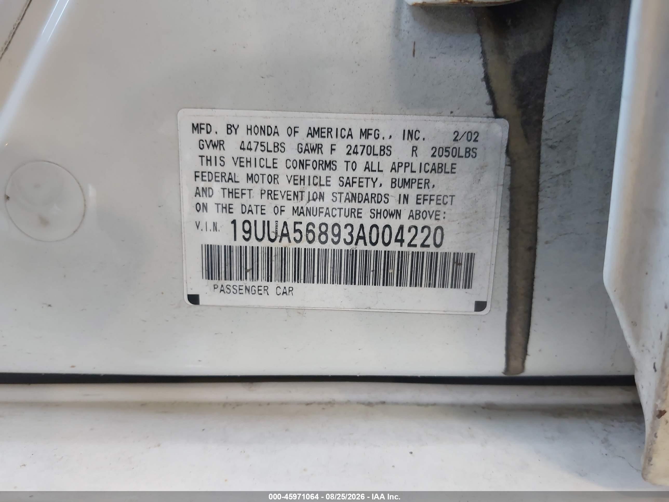 2003 Acura Tl 3.2 Type S White vin: 19UUA56893A004220