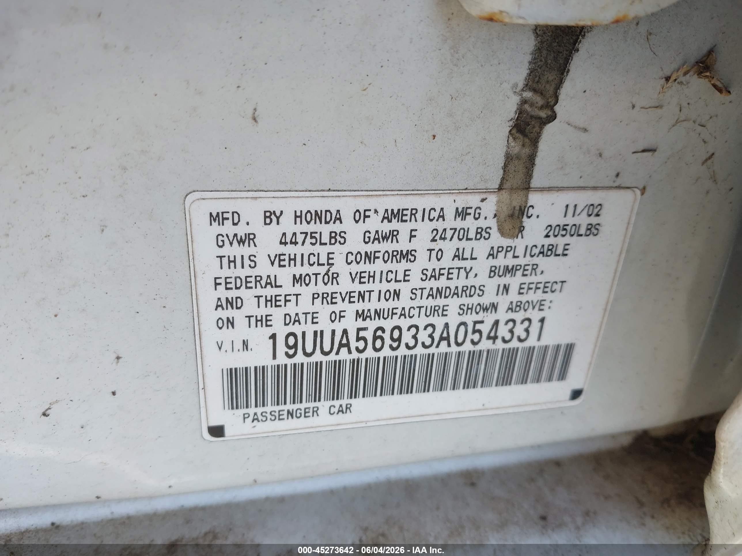 2003 Acura Tl 3.2 Type S White vin: 19UUA56933A054331