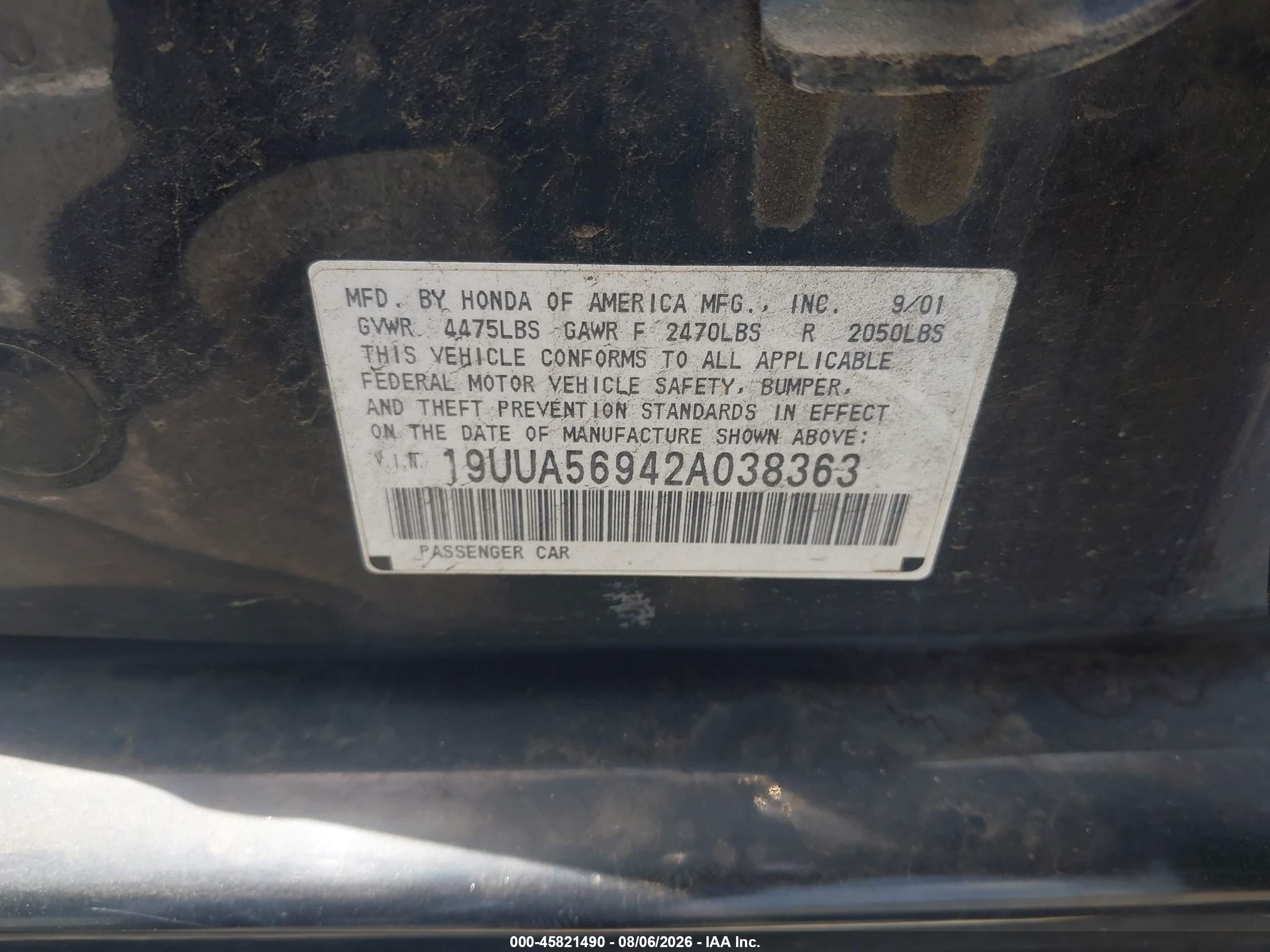 2002 Acura Tl 3.2 Type S Черный vin: 19UUA56942A038363