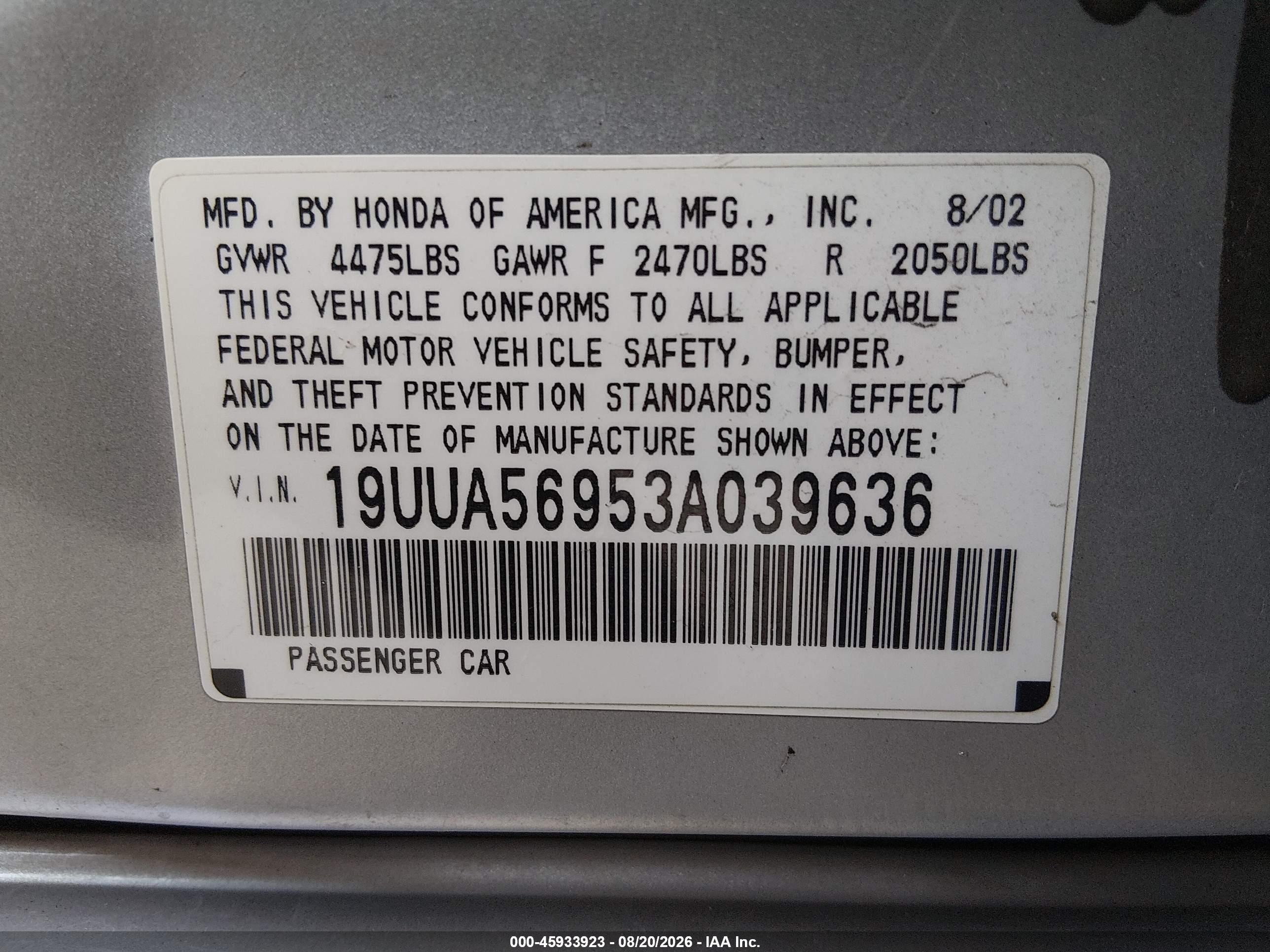 2003 Acura Tl 3.2 Type S Silver vin: 19UUA56953A039636