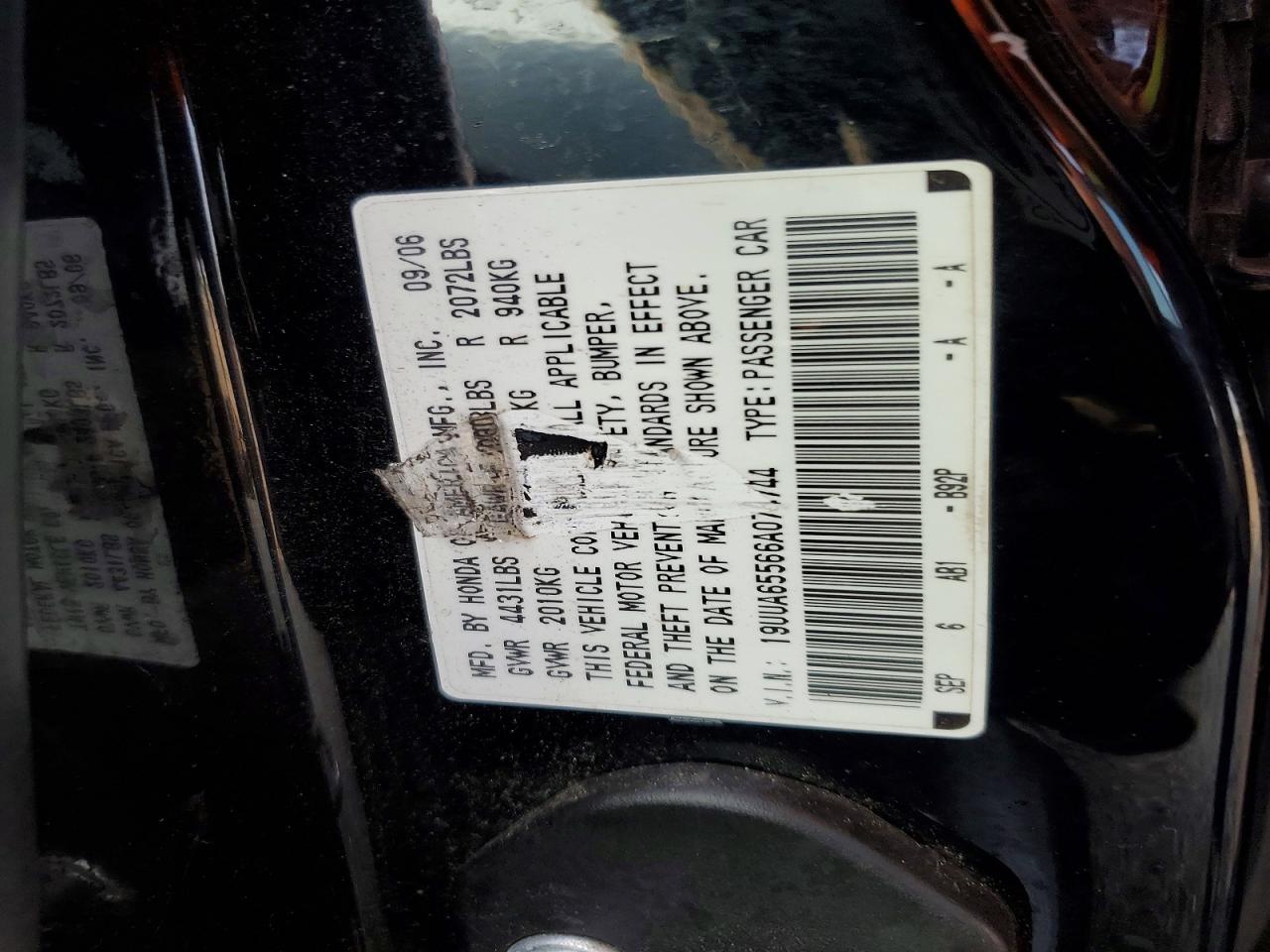 2006 Acura 3.2tl Черный vin: 19UUA65566A074744