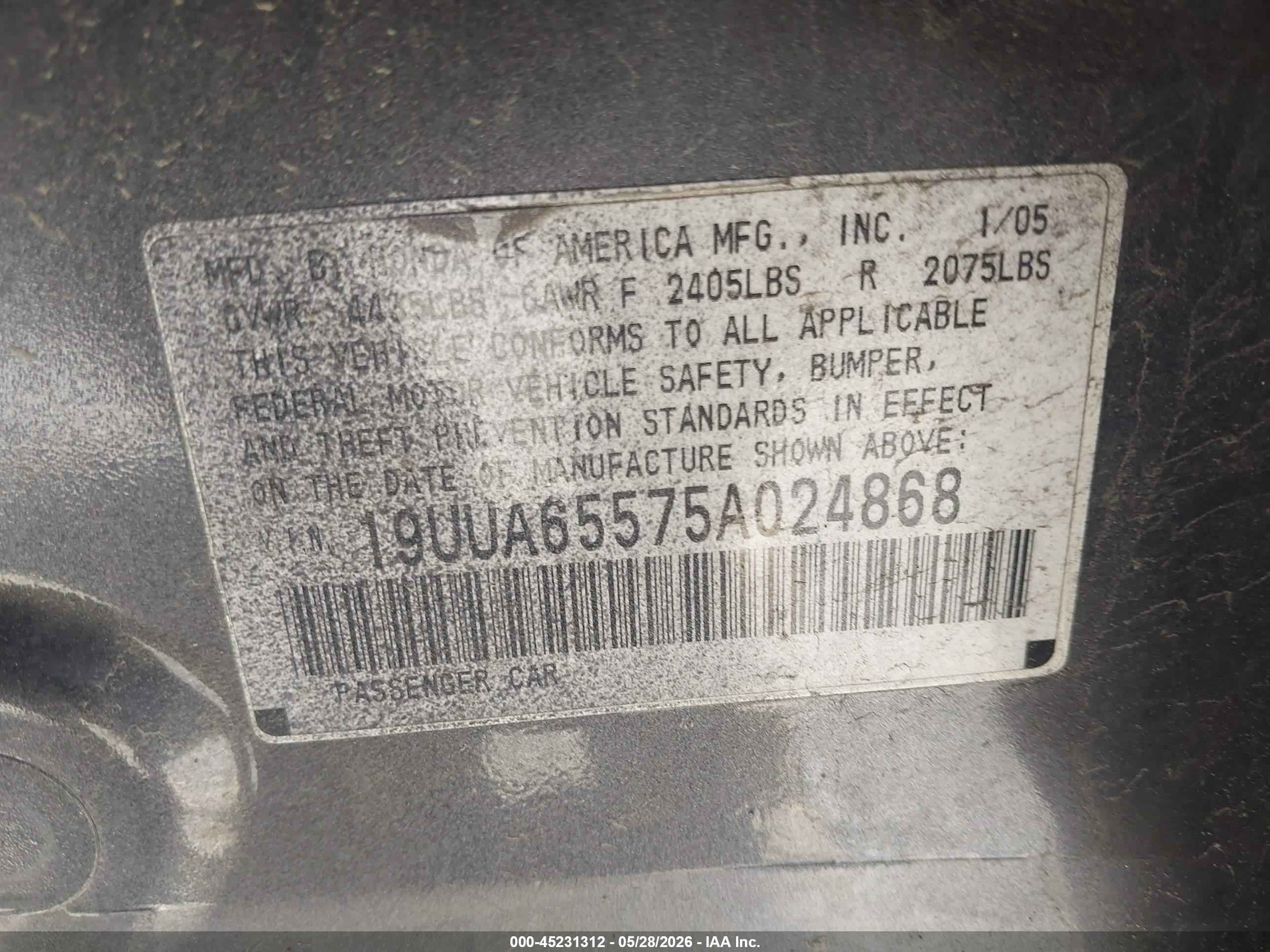 2005 Acura Tl   Gray vin: 19UUA65575A024868