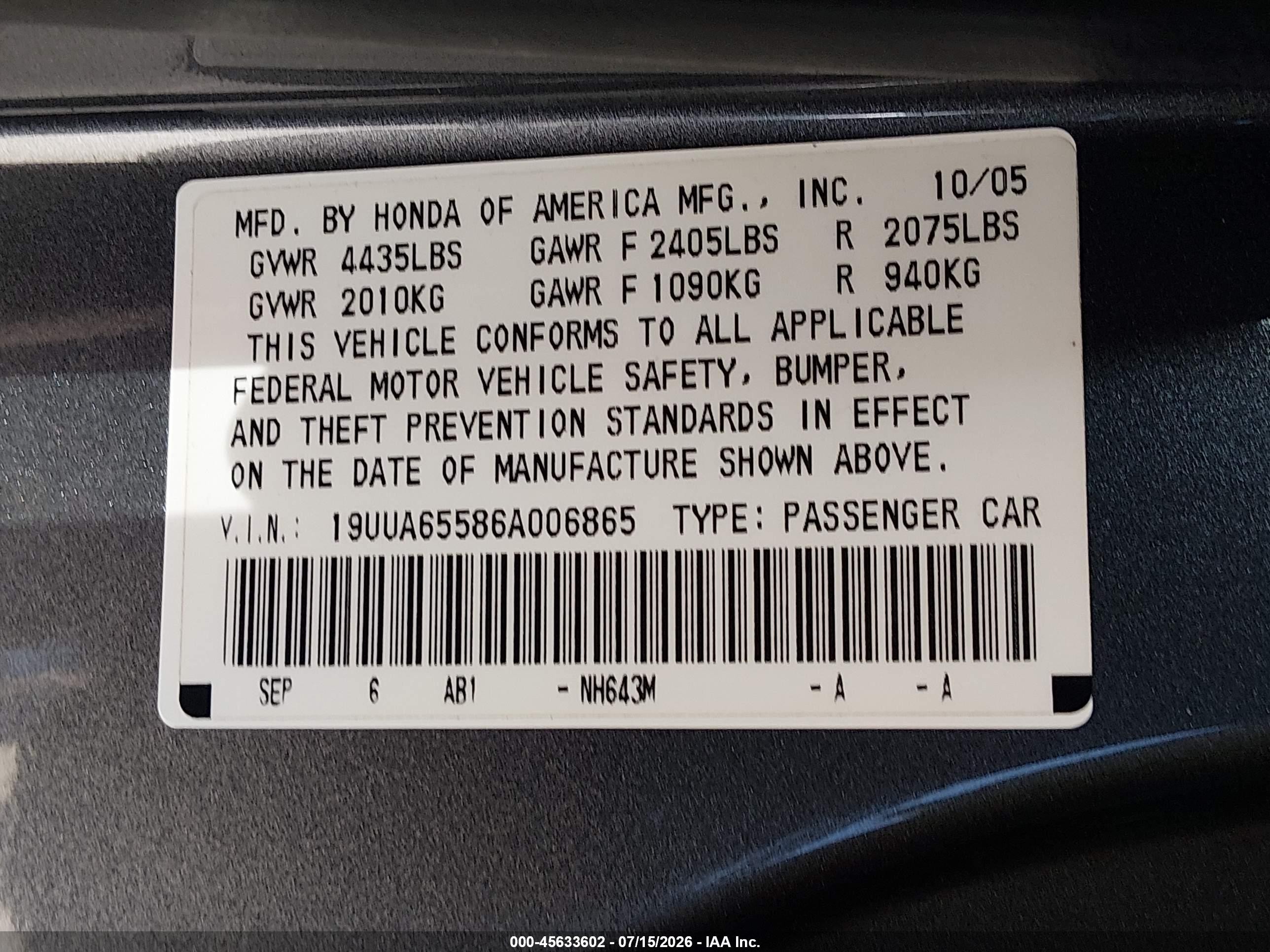 2006 Acura Tl   Gray vin: 19UUA65586A006865