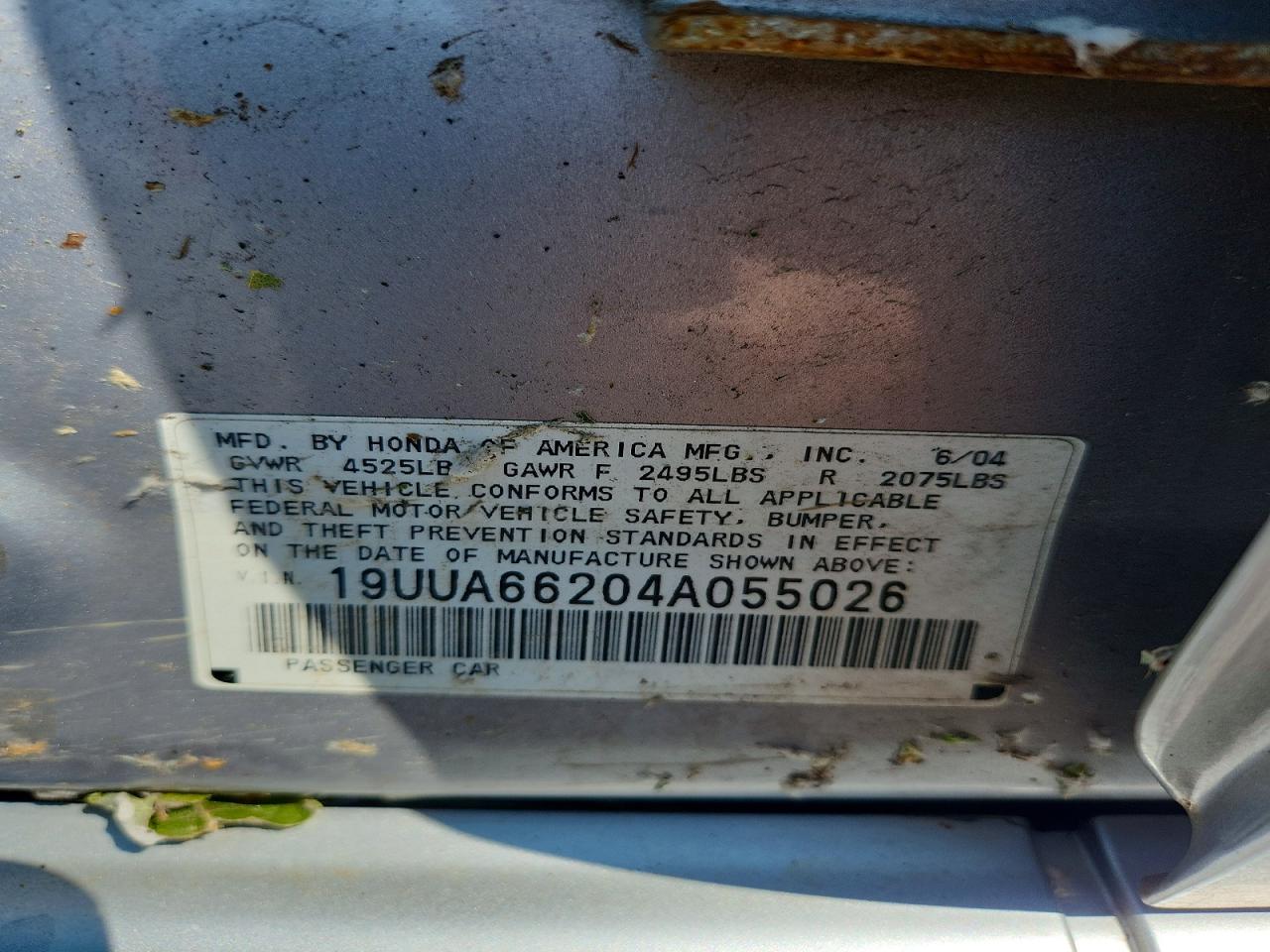 2004 Acura Tl Silver vin: 19UUA66204A055026