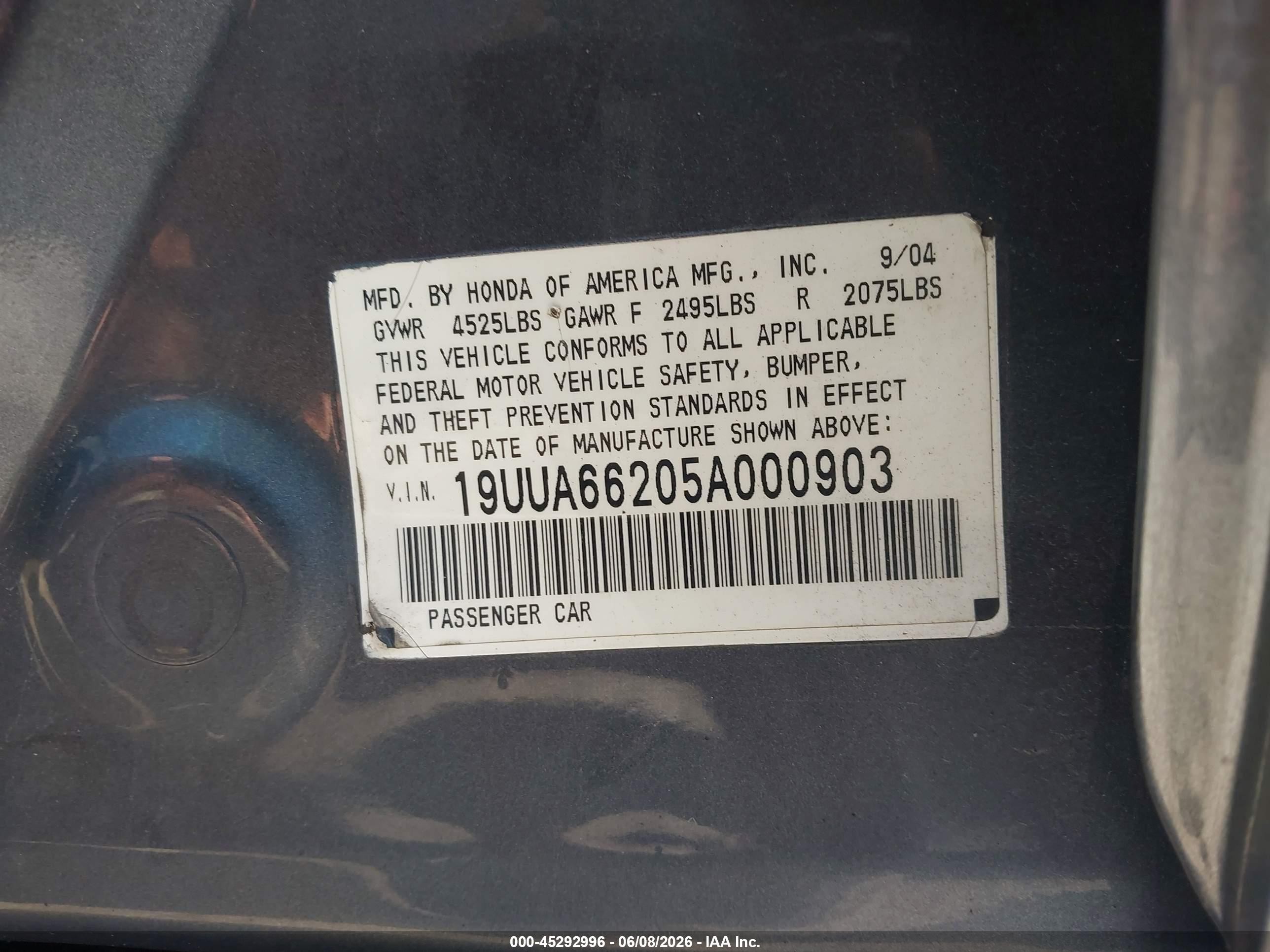 2005 Acura Tl   Gray vin: 19UUA66205A000903